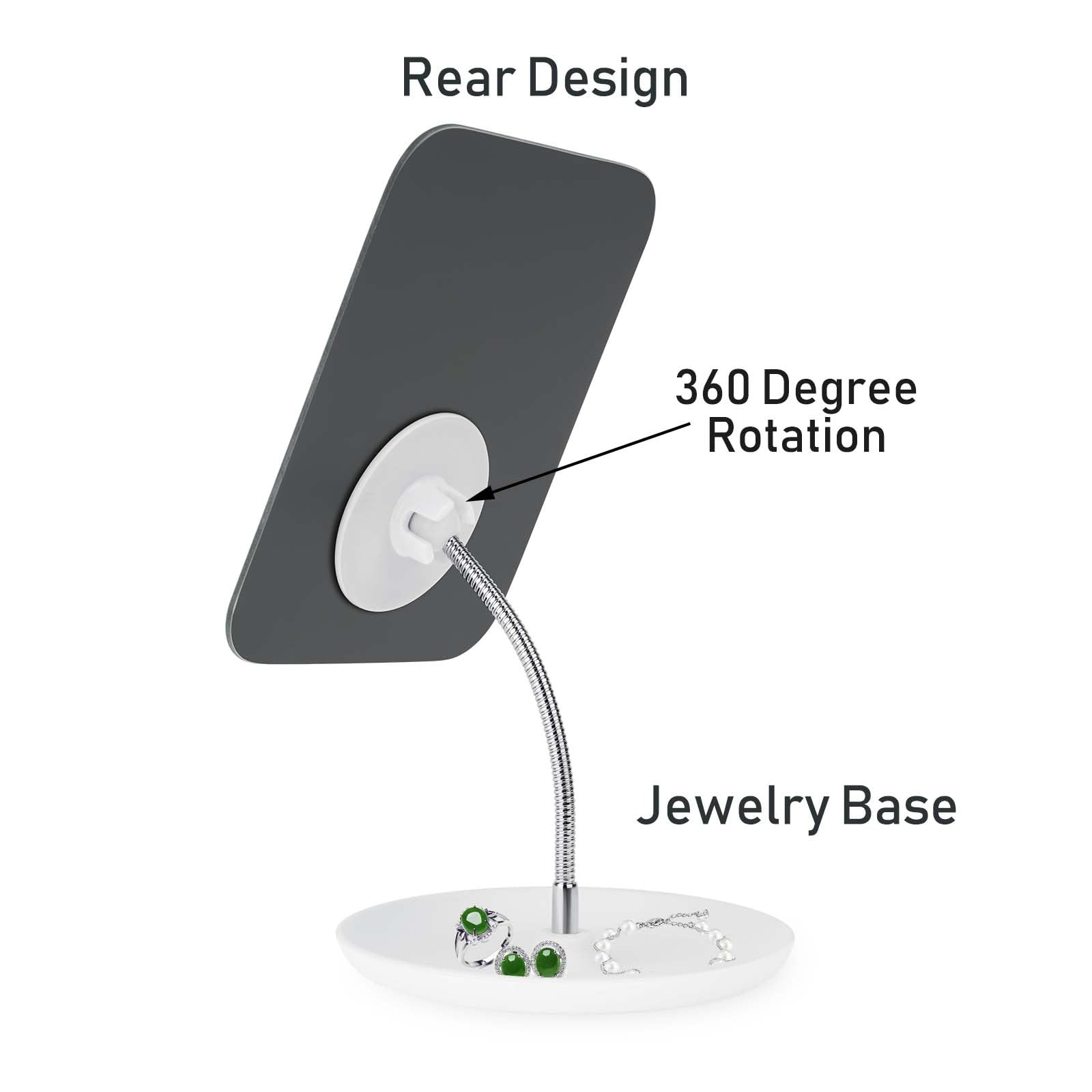 LFOYOU Adjustable Vanity Mirror with Stand - 360° Rotating Gooseneck Makeup Mirror for Desk, Bathroom & Travel - Portable Folding Cosmetic Mirror for Shaving, Makeup Application & Grooming