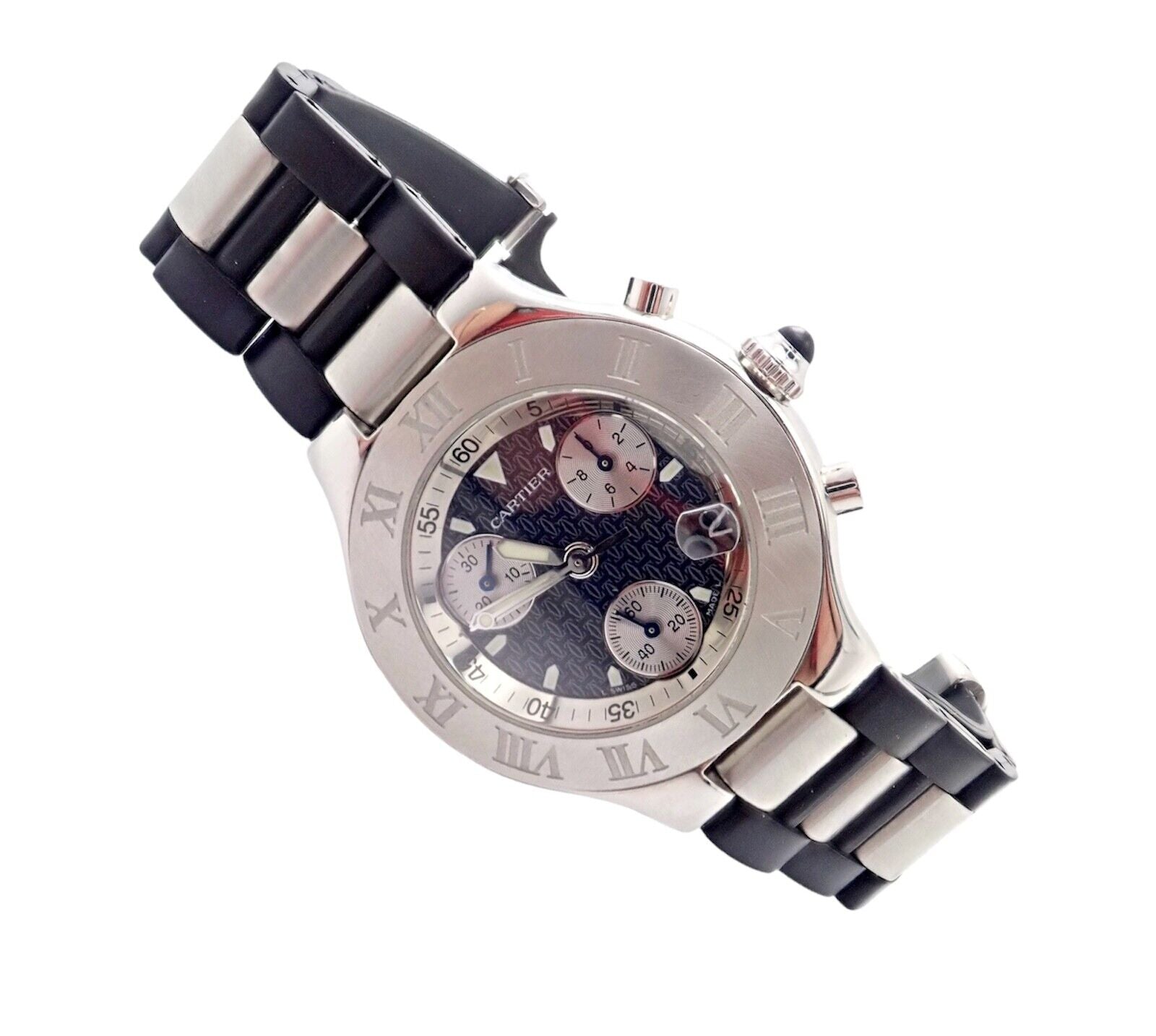 Authentic Cartier Stainless Steel Chronograph 21 Quartz Rubber Band Watch for Men - Luxury Sports Chronograph Wristwatch for Diving, Swimming & Outdoor Activities