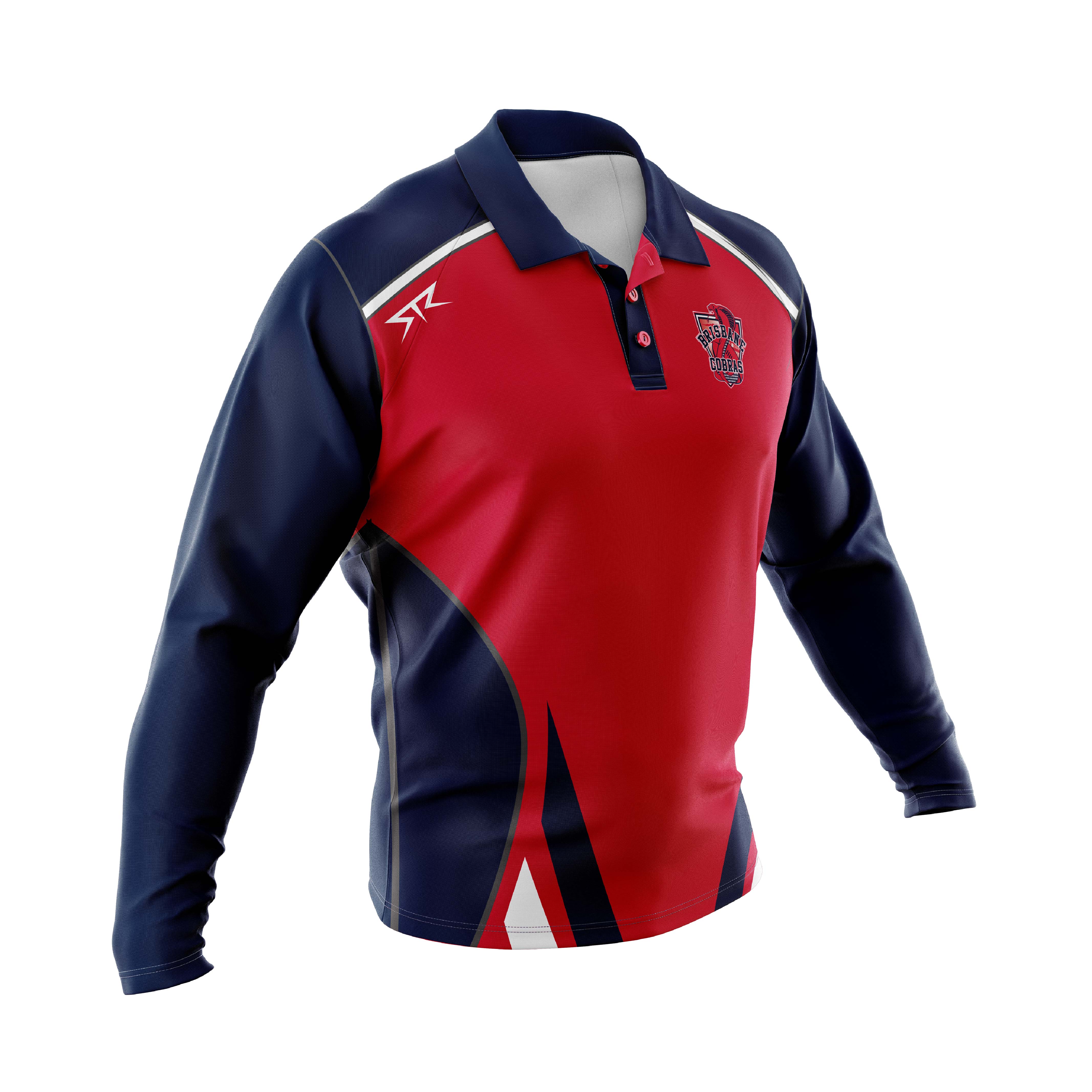 Brisbane Cobras Women's Red Long Sleeve Polo Shirt - Breathable Moisture-Wicking Performance Top for Golf, Tennis & Casual Wear