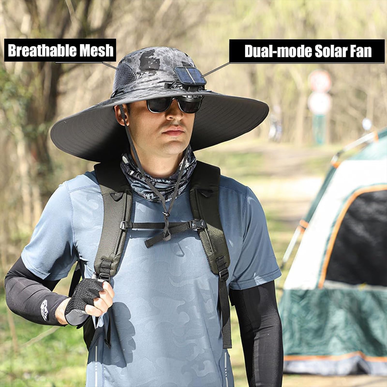 Solar Powered Wide Brim Sun Hat with Built-in Cooling Fan - USB & Solar Rechargeable for Outdoor Activities like Gardening, Fishing, Hiking and Beach