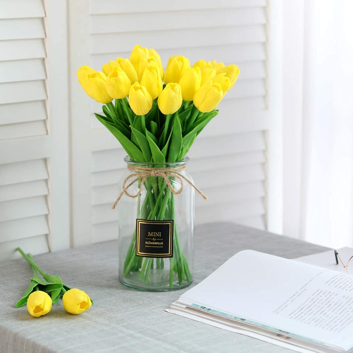 30 Pcs Real Touch Artificial Tulip Flowers - Faux Latex Tulip Stems for Wedding, Party & Home Decor - Vibrant Yellow Fake Flowers for Centerpieces, Bouquets, and Seasonal Home Decoration