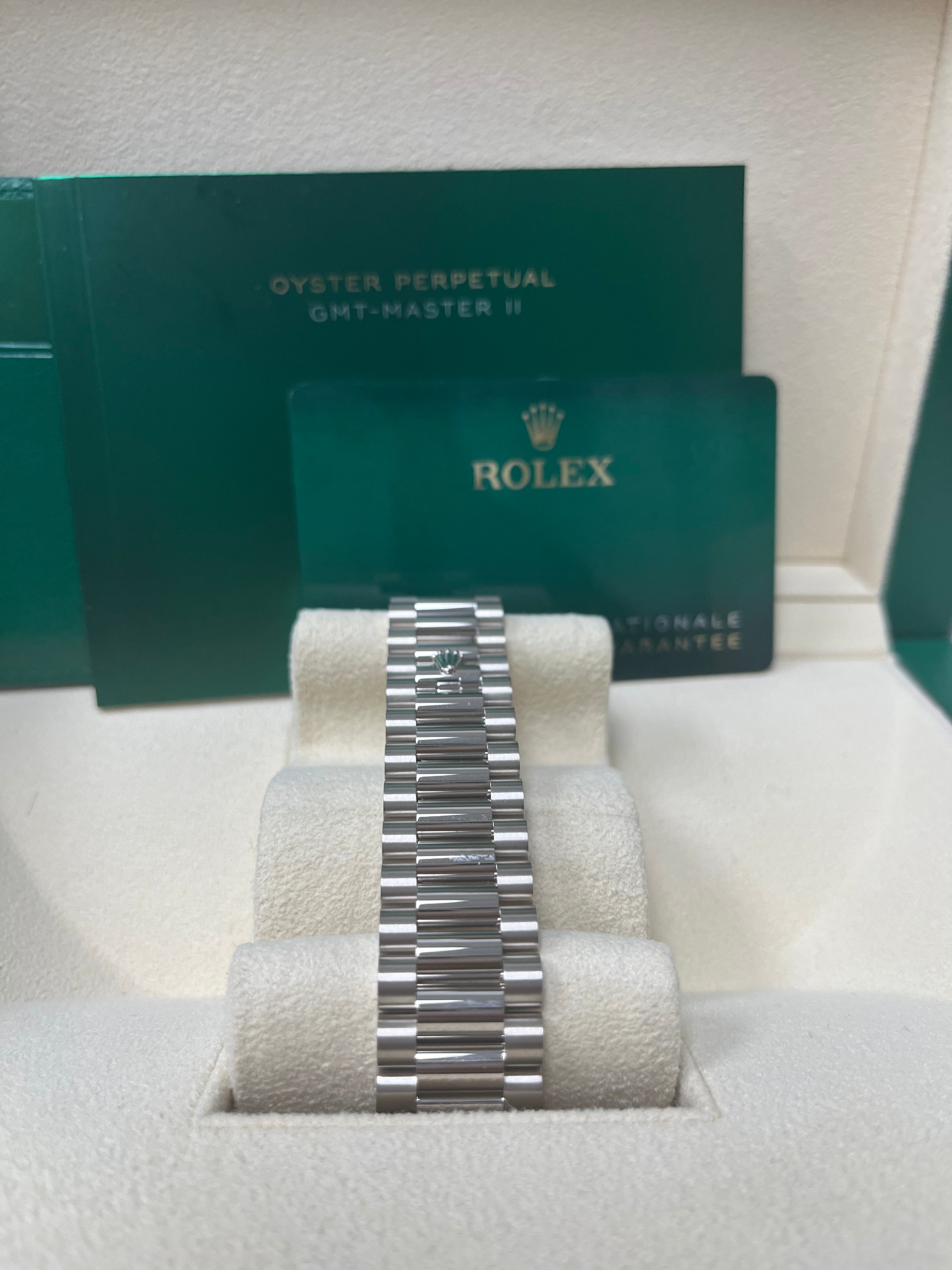 Rolex Day-Date 40mm 18K White Gold Watch with Olive Green Roman Dial & President Bracelet (Ref. 228349RBR) - Luxury Dress Watch for Business & Formal Occasions