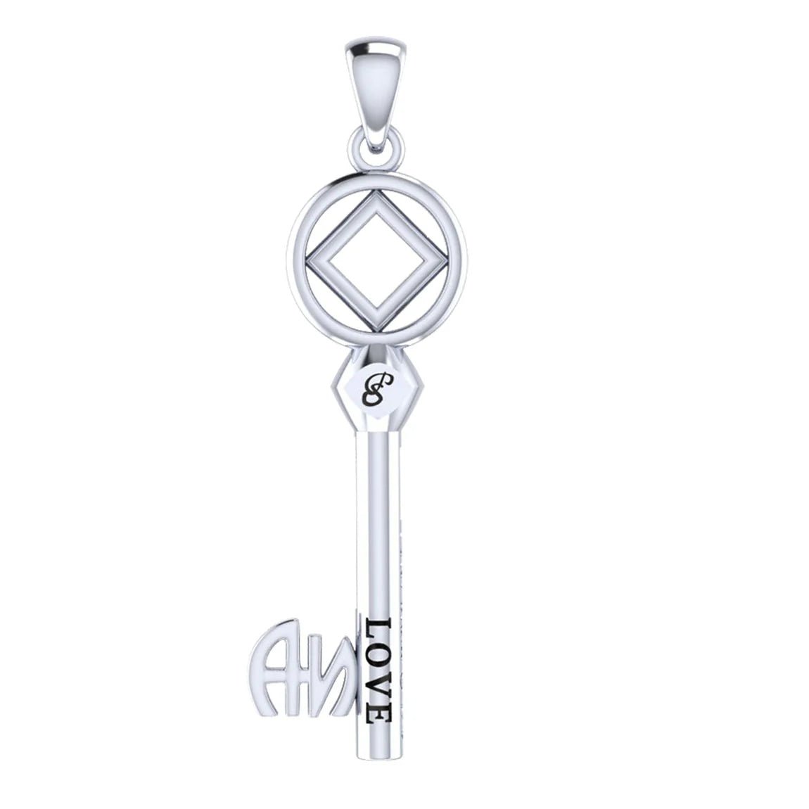 AA or NA Symbol Sterling Silver Encouragement Recovery Key Pendant - Perfect for 12-Step Meetings & Sobriety Gifts