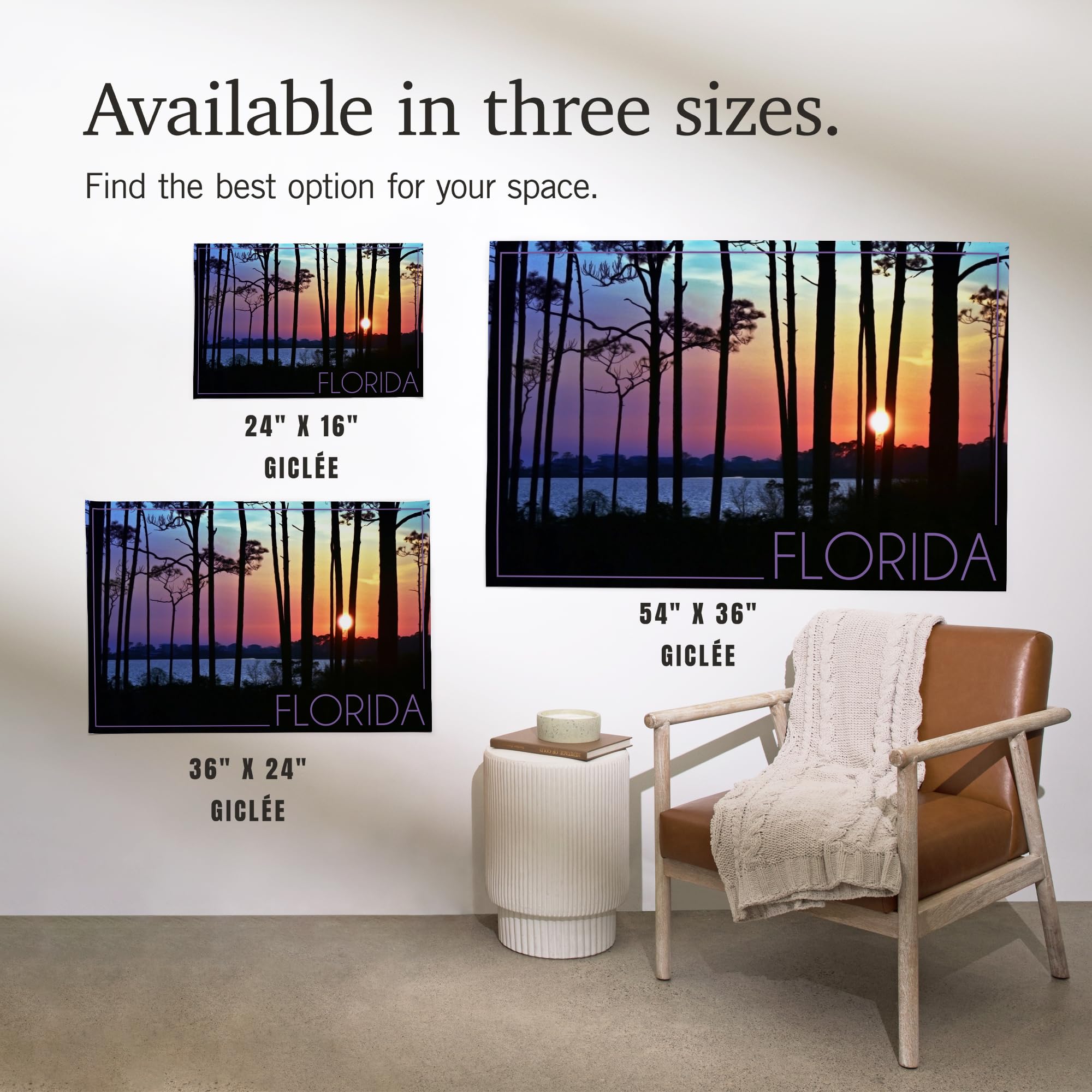 Lantern Press 16x24 Inch Giclee Art Print - Florida Sunset Silhouette Wall Decor | Premium Canvas Painting for Living Room, Bedroom & Office