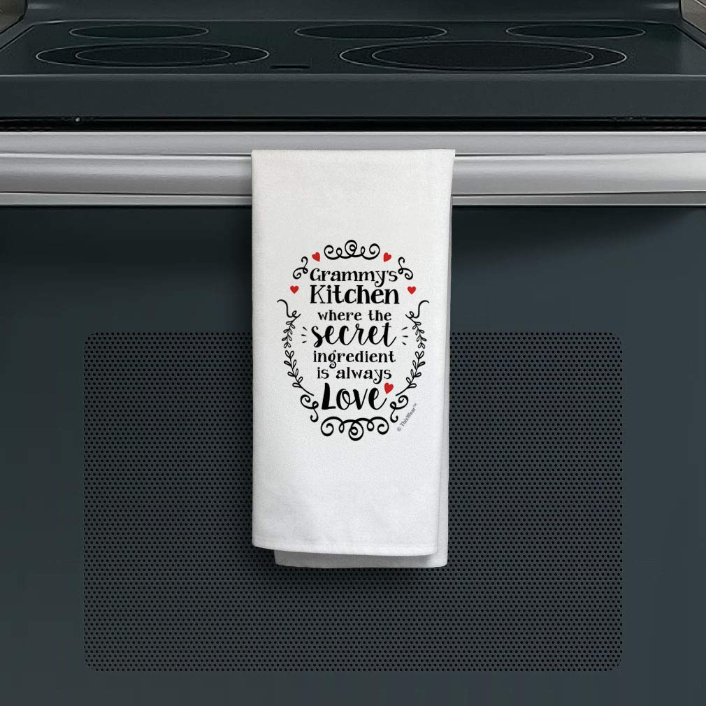 Grammy Gifts from Grandkids - The Secret Ingredient is Love Kitchen Hand Towel White - Perfect for Grandparents Day, Mother's Day & Cozy Home Decor