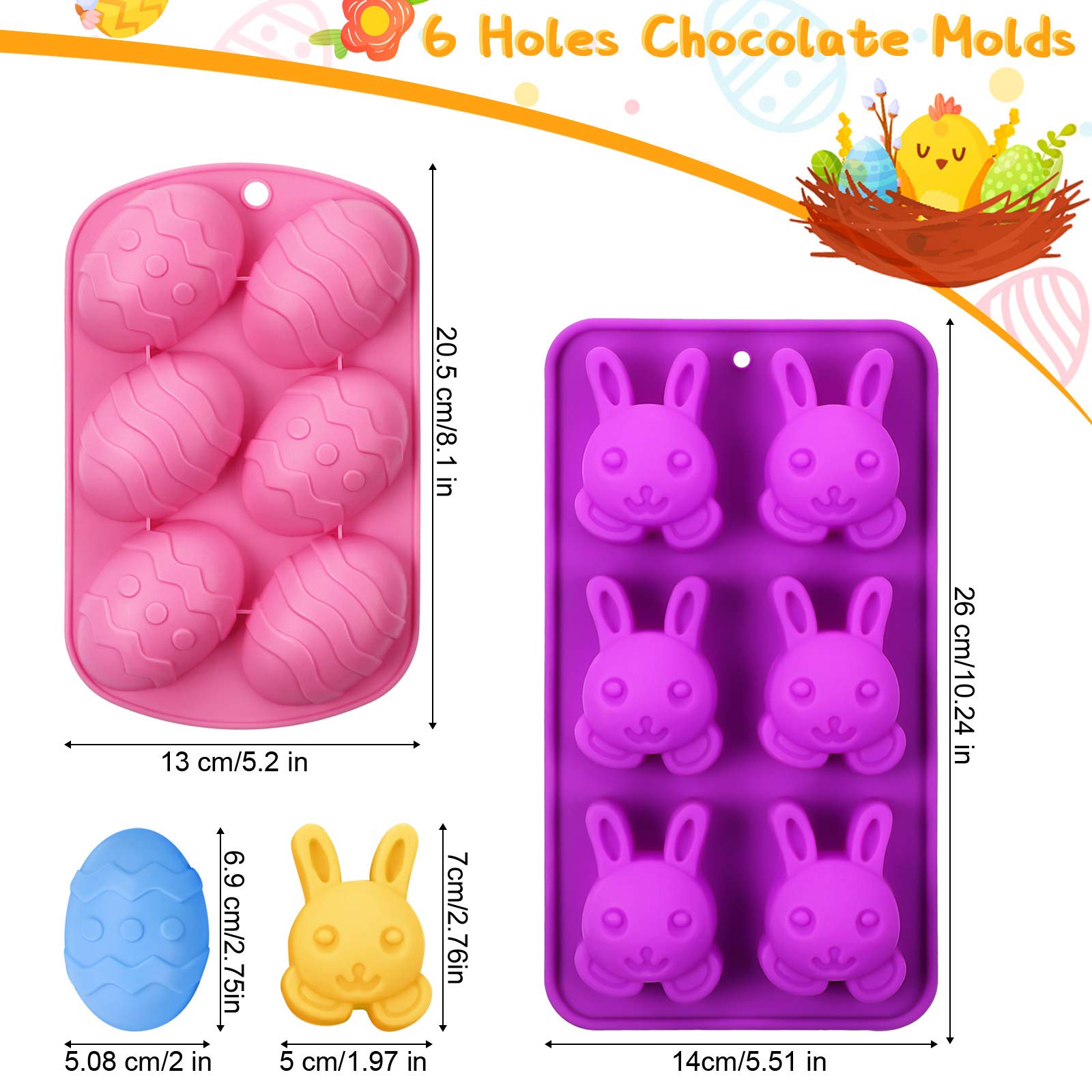 Geiserailie 2-Piece Easter Bunny Egg Shaped Silicone Molds for Chocolate, Candy, Cookies, Cakes, Jelly, Ice Cubes & Soap Making - Perfect for Easter Parties, DIY Desserts & Holiday Baking
