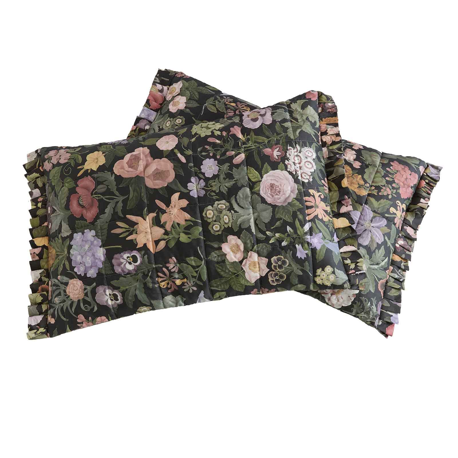 FLORALIA Cotton Sateen Pillowcase Set of 2 - Soft Luxury Bedding for Queen & King Size Beds - Noir Black - Perfect for Home Decor & Gift Giving