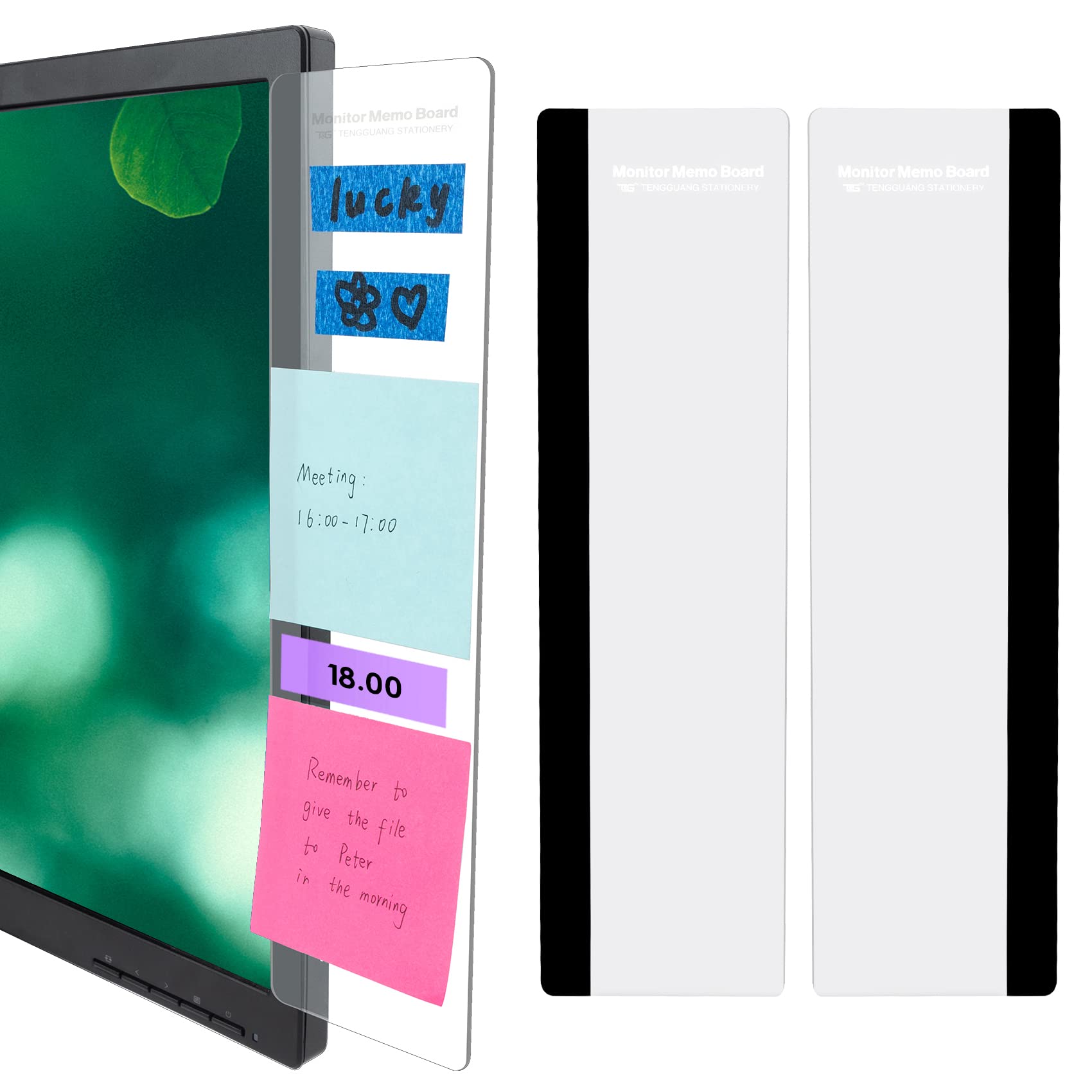 2-Pack Transparent Acrylic Computer Monitor Memo Boards - Left & Right Side Panel Sticky Note Holders for Home Office Desk Accessories | Perfect for Work from Home, Office Organization & Women's Workspace Setup