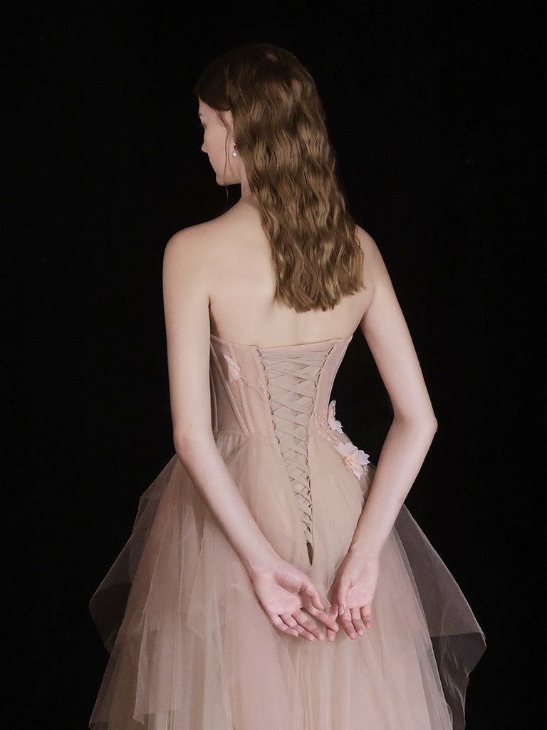 Elegant Champagne A-Line Tulle Long Prom Dress for Women - Formal Evening Gown for Homecoming, Ball & Special Occasions