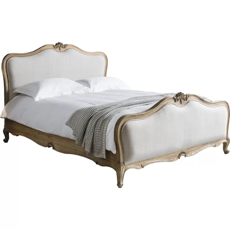 Hand Carved Solid Wooden Upholstered Bed Frame - Queen Size Luxury Bedroom Furniture for Master Bedroom & Guest Room