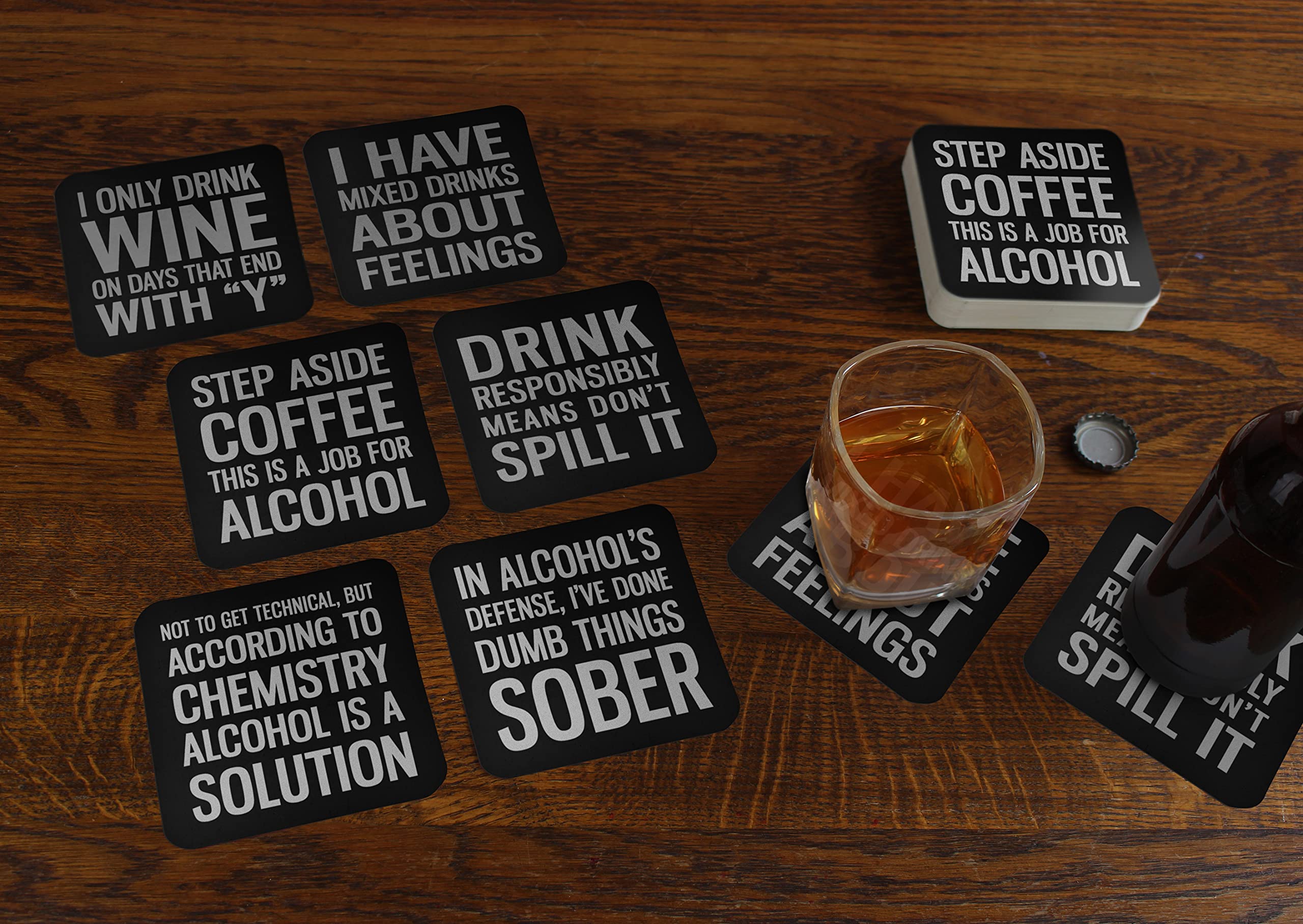 Lillian Rose Black and White Set of 36 Absorbent Drink Coasters - Perfect for Coffee, Tea, and Wine Glasses - Ideal for Home, Office, and Party Use