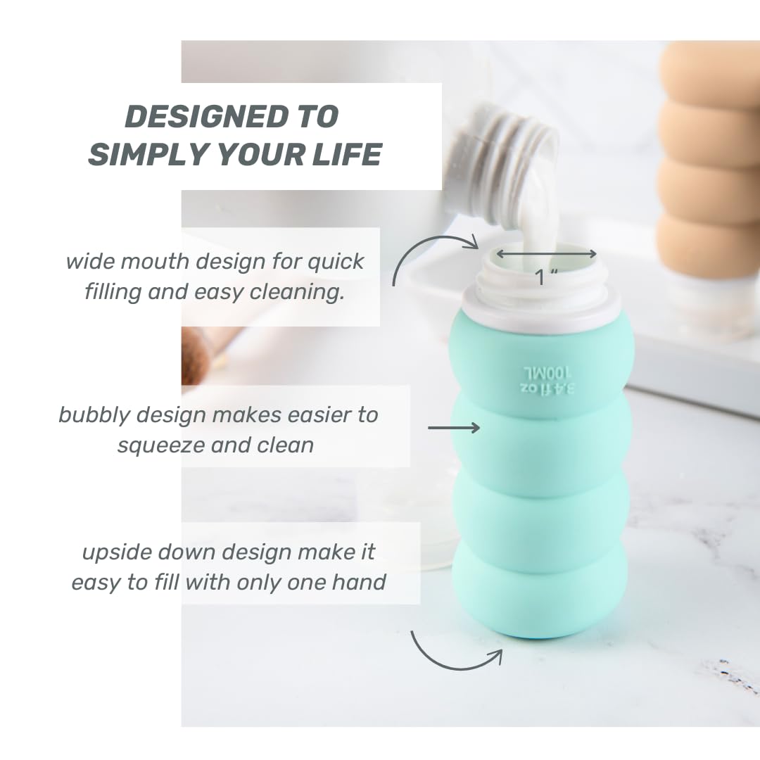 TSA Approved Travel Bottles for Shampoo & Conditioner - 3.4 oz Leak-Proof Containers (4 Pack) - Perfect for Air Travel, Gym & Toiletries Organization