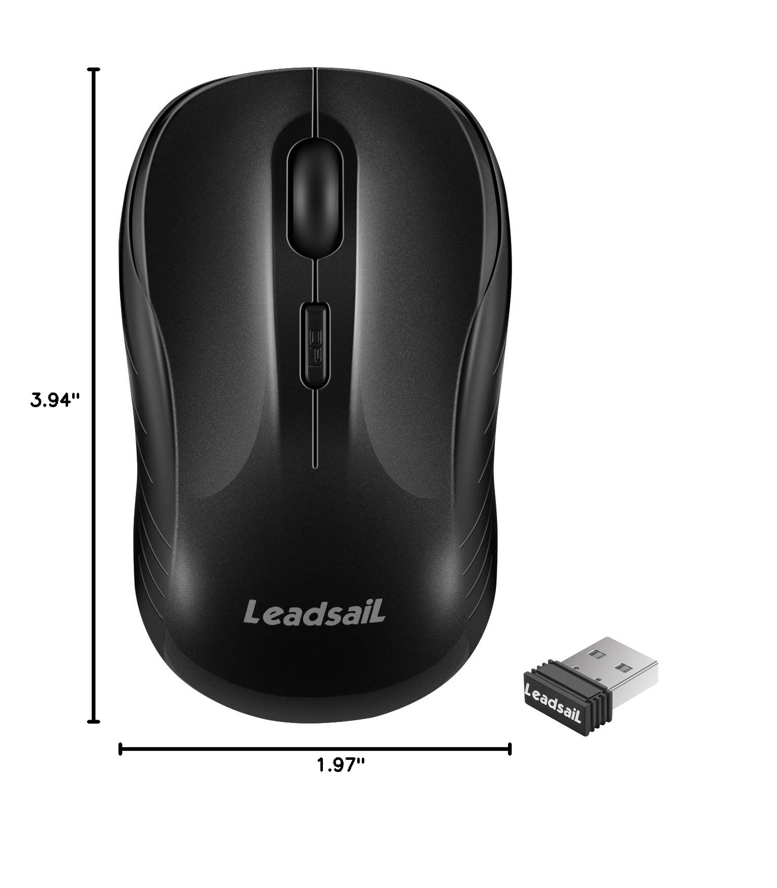 LeadsaiL 2.4G Wireless Ergonomic Mouse with USB Receiver - 3 Adjustable DPI, Silent Click for PC, Laptop, MacBook (Black) | Perfect for Office Work, Gaming & Travel Use