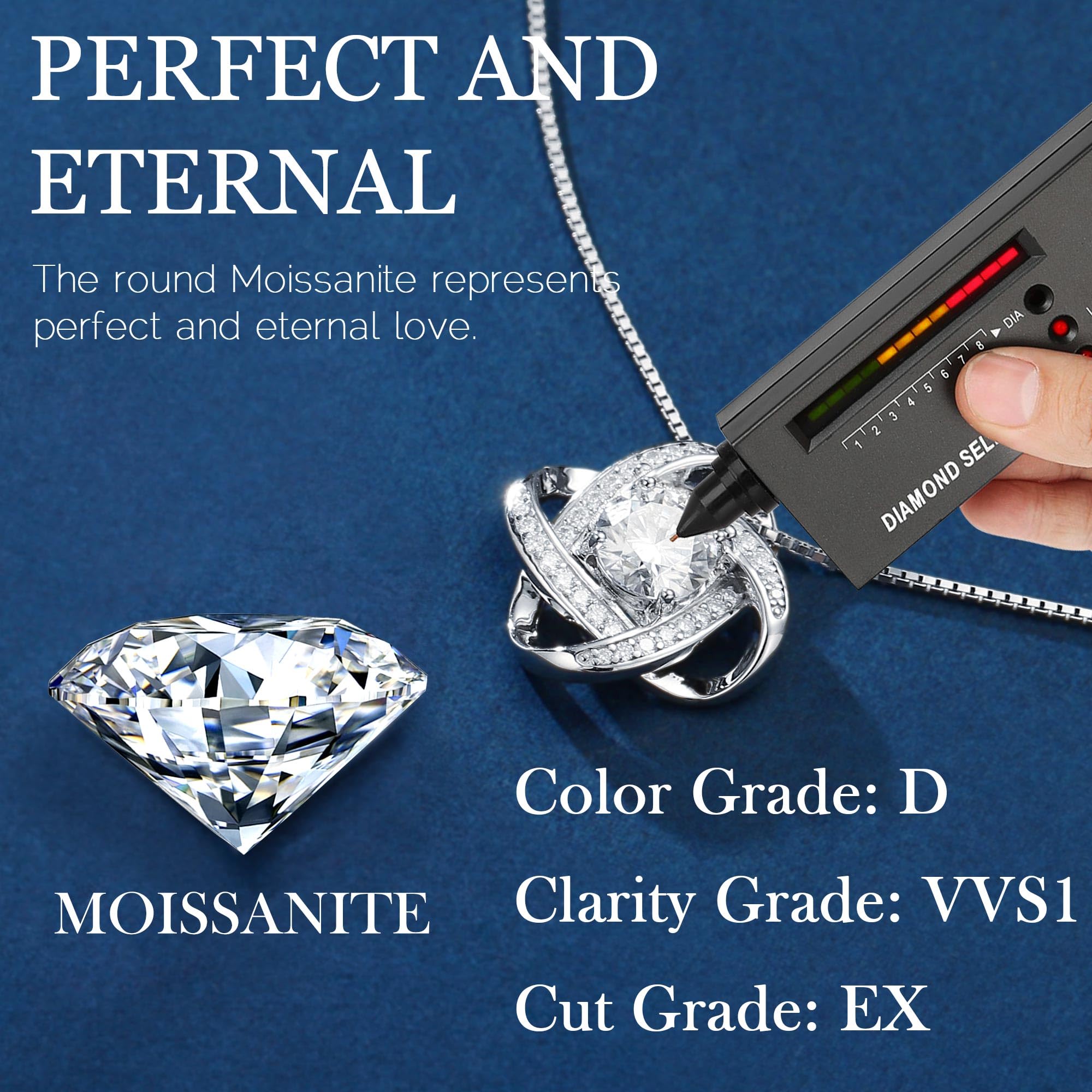 MOOSEA 1-3ct Moissanite Necklace for Women - D Color VVS1, 925 Silver Jewelry Gift for Anniversary & Birthday