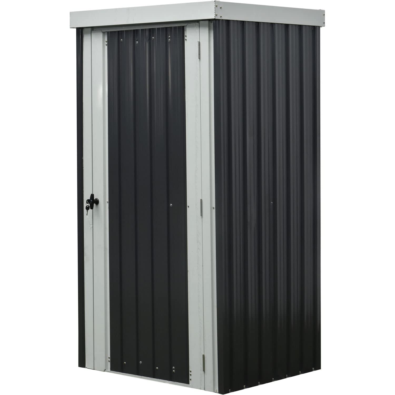 Galvanized Steel Outdoor Storage Shed - 3x3x6 ft Patio Garden Shed with Lockable Door & Tool Hooks | Dark Gray & White Rust-Resistant Yard Storage for Tools, Supplies | Perfect for Backyard, Garage & Garden Organization