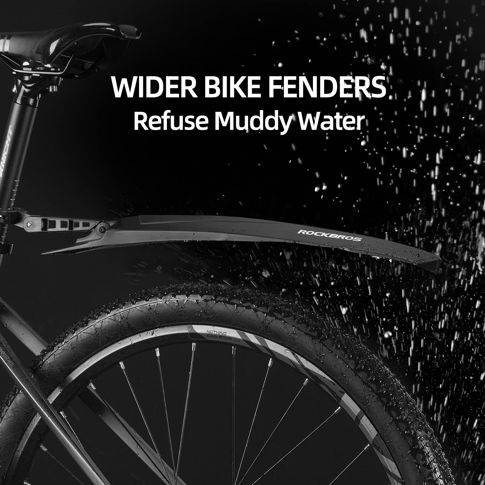 ROCKBROS Adjustable Bike Fenders Set - Universal Front & Rear Mud Guards for Mountain & Road Bikes - Waterproof Cycling Protection for Commuting, Off-Road & Wet Weather Riding