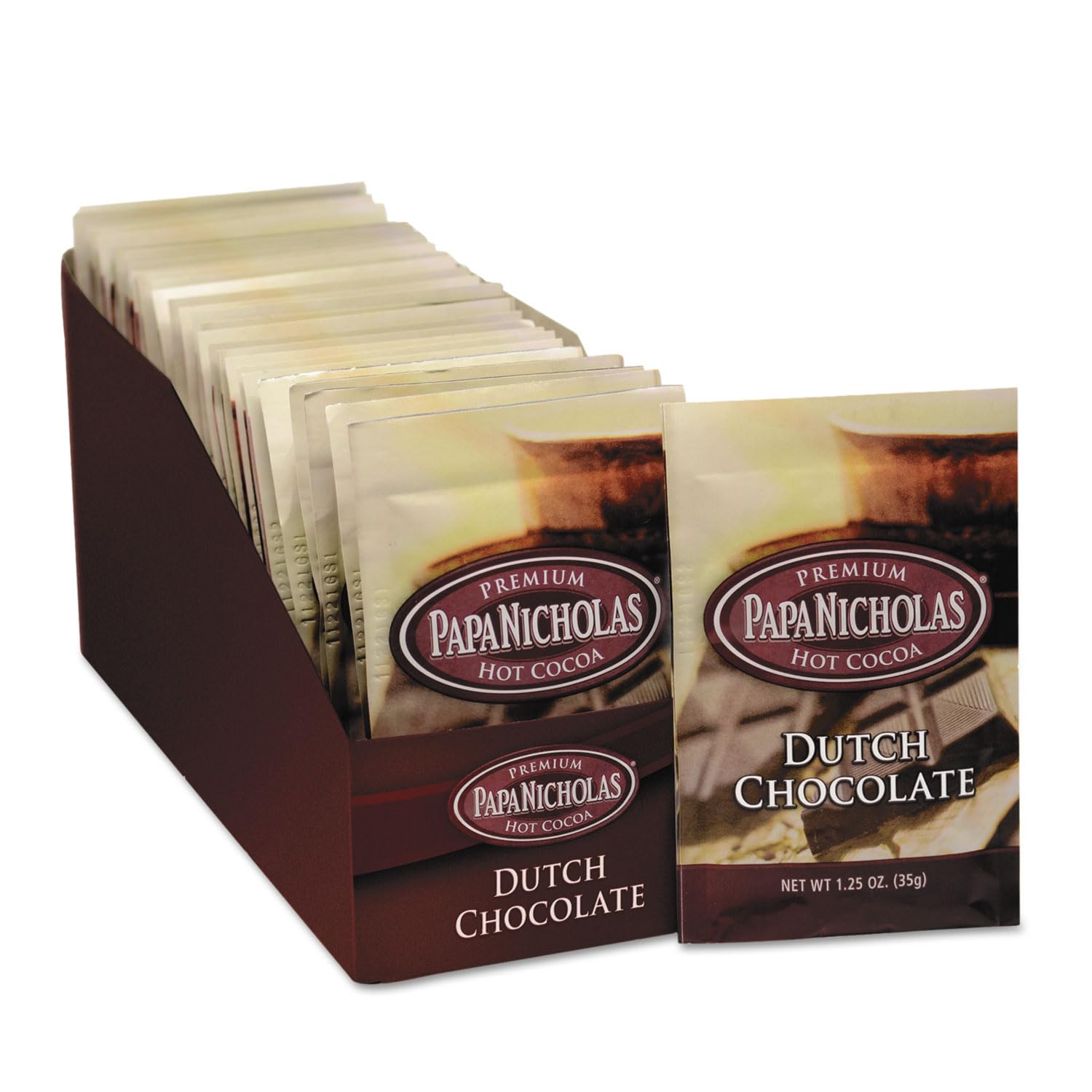 PapaNicholas Premium Dutch Chocolate Hot Cocoa Mix - 24 Pack Carton for Coffee Shops, Offices & Home Comfort