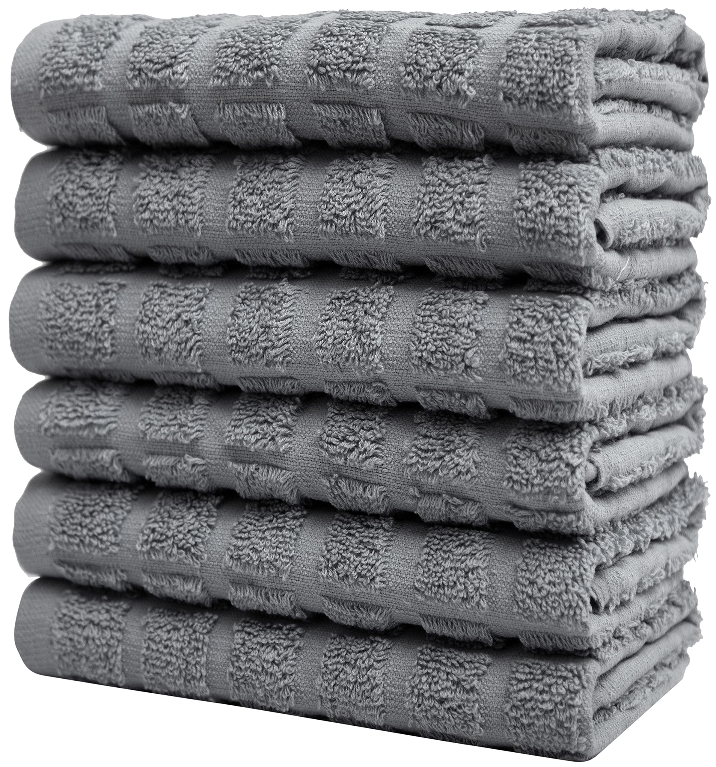 Premium Cotton Kitchen Towels Set (6 Pack, 16”x26”) – Extra Large, 400 GSM Highly Absorbent Dish Towels with Classic Check Design – Perfect for Cooking, Baking & Kitchen Cleaning (Grey)