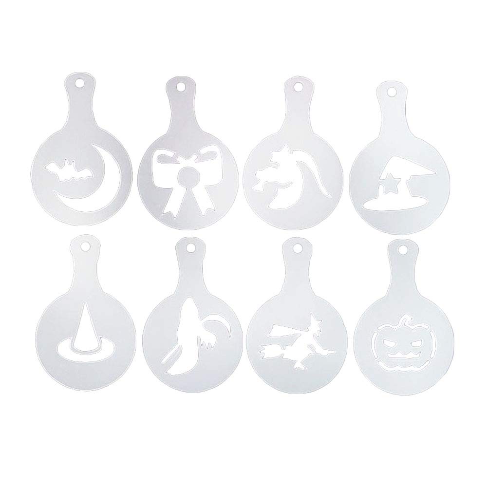 TINKSKY 8-Piece Halloween Coffee Stencil Set - Professional Barista Art Templates for Latte & Cappuccino Designs - Perfect for Halloween Parties, Coffee Shops & Home Brewing
