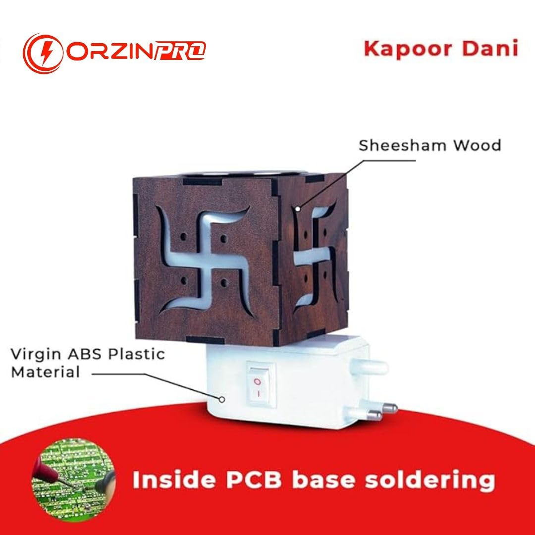 Orzinpro Electric Camphor Diffuser & Burner - Swastik Design Aromatherapy Incense Holder | Multipurpose Dhoop Dani for Home, Office, Temple | Night Lamp & Relaxing Ambiance for Meditation, Yoga, Pooja