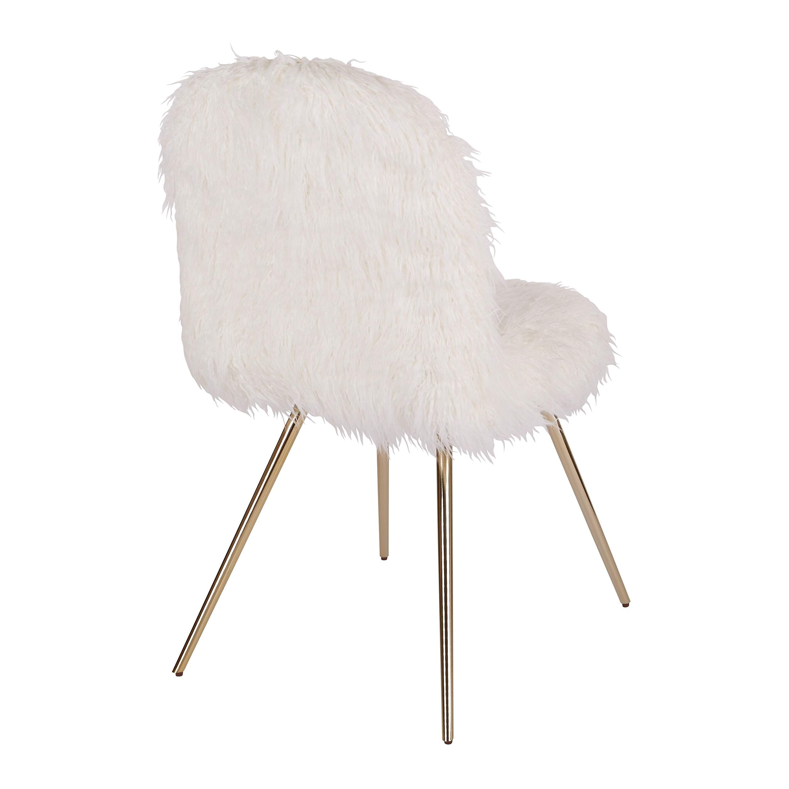 Luxury White Faux Fur Accent Chair with Gold Metal Legs - Modern Glam Living Room Seating for Home Decor & Stylish Comfort