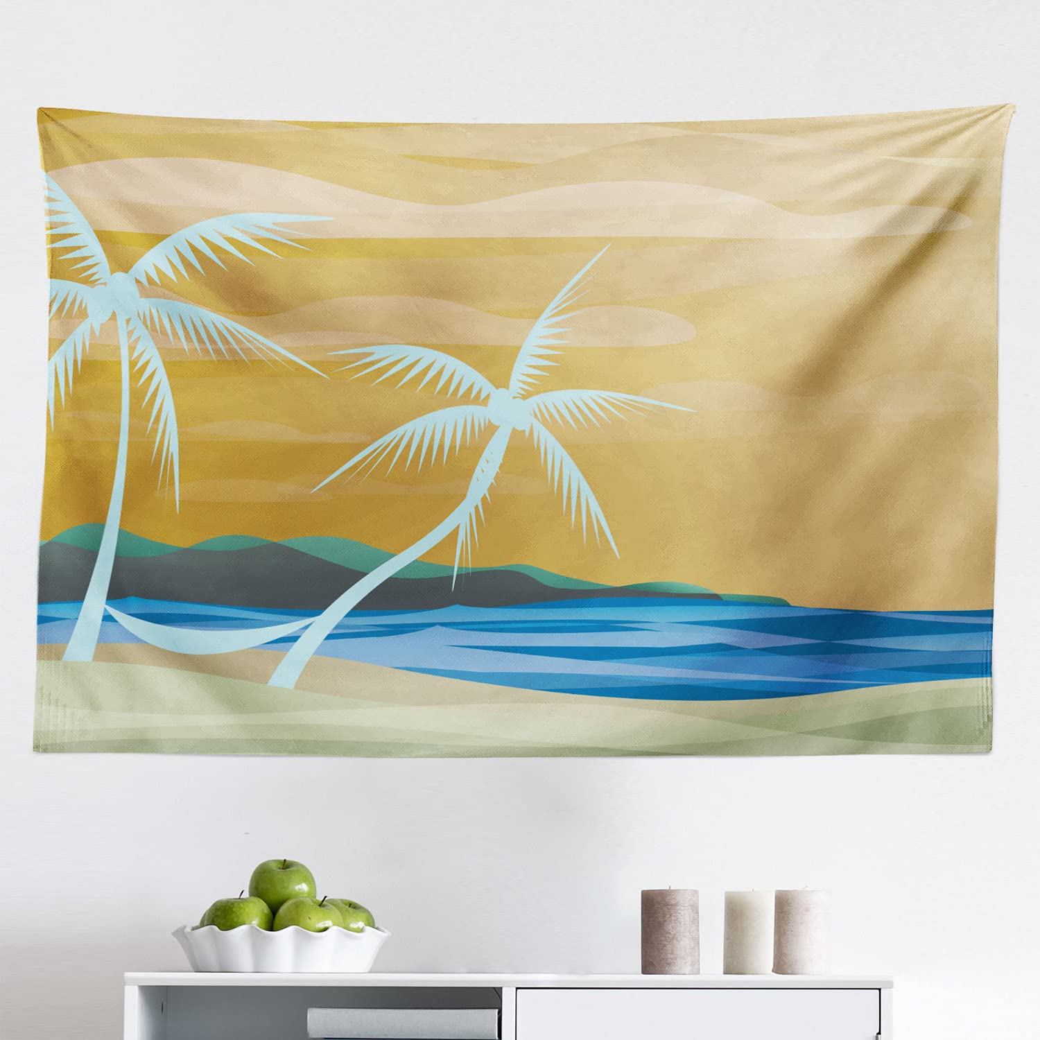 Ambesonne Tropical Beach Tapestry - 45x30 Inch Navy & Cream Hammock Wall Art, Coastal Ocean Print Fabric Decor for Bedroom, Living Room, Dorm | Perfect for Boho Home Decor, Beach House Theme & Vacation Vibes