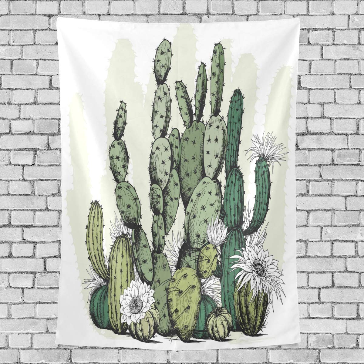 Cactus Tapestry with Bear & White Flowers - 60x40 Inch Vertical Wall Hanging, Polyester Boho Wall Art for Bedroom Headboard & Living Room Decor | Perfect for Dorm, Nursery & Bohemian Home Decor