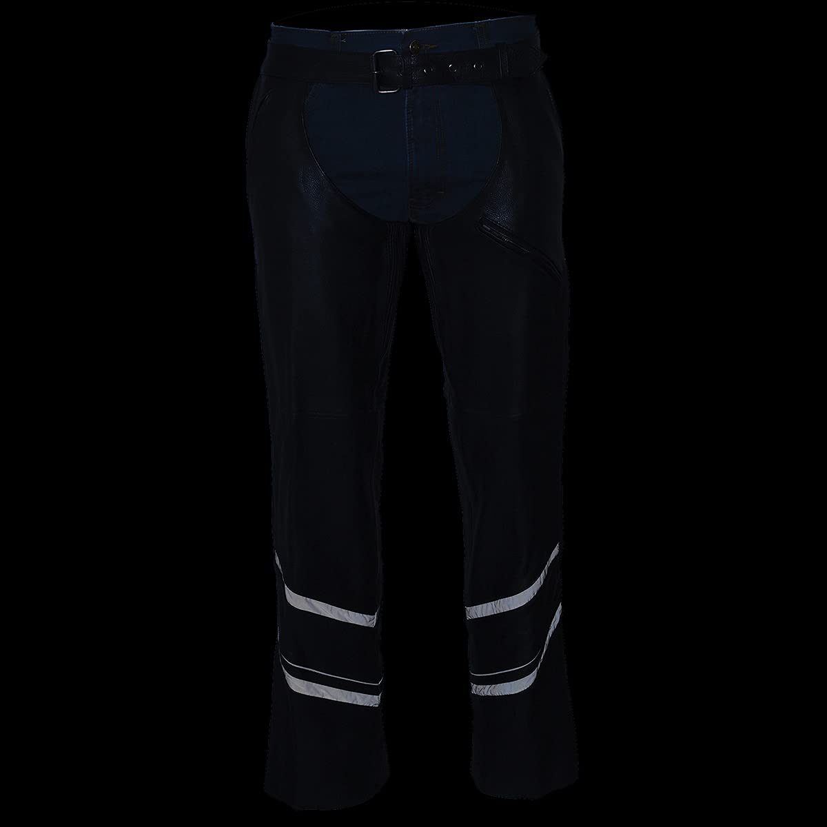 Milwaukee Leather ML1144 Men's Black Premium Leather Motorcycle Chaps with Ventilation & Reflective Piping - Durable Riding Gear for Harley, Cruiser & Adventure Bikes
