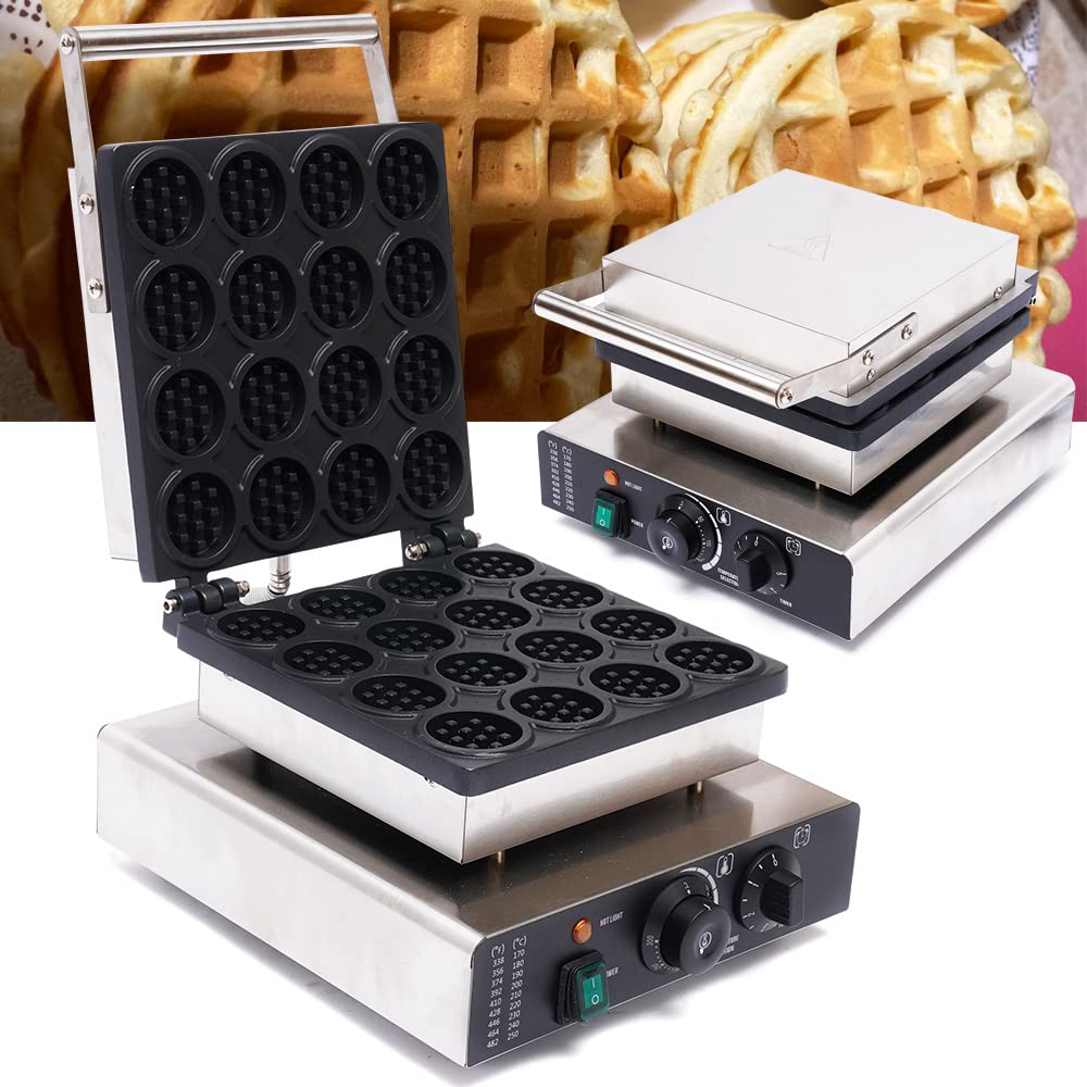 16-Piece Electric Mini Round Waffle Maker - 1750W Commercial Dutch Pancake Baker Machine with Nonstick Coating for Perfect Waffles - Ideal for Breakfast, Brunch, Cafes, and Home Baking