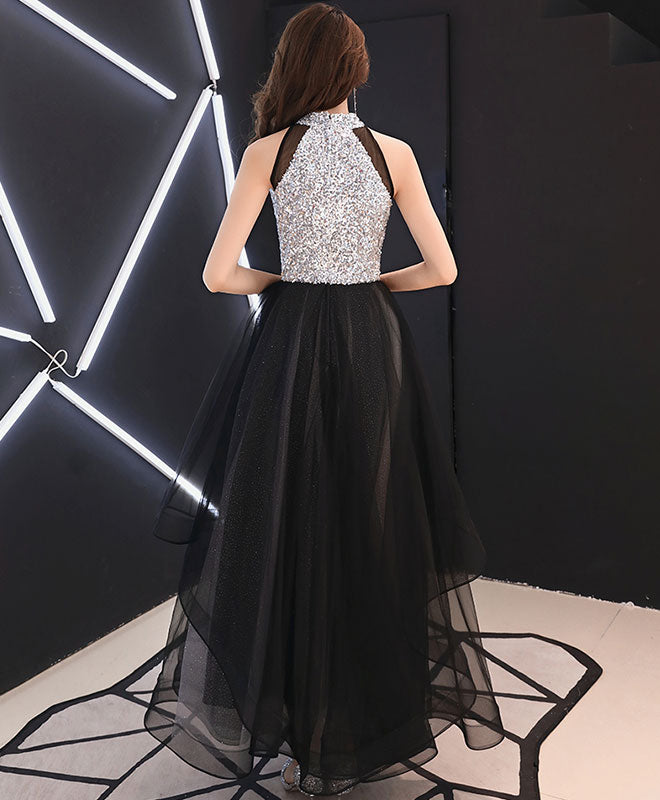 Elegant Black Sequin Tulle Long Prom Dress for Women - Sparkly Evening Gown for Homecoming, Ball, and Formal Events