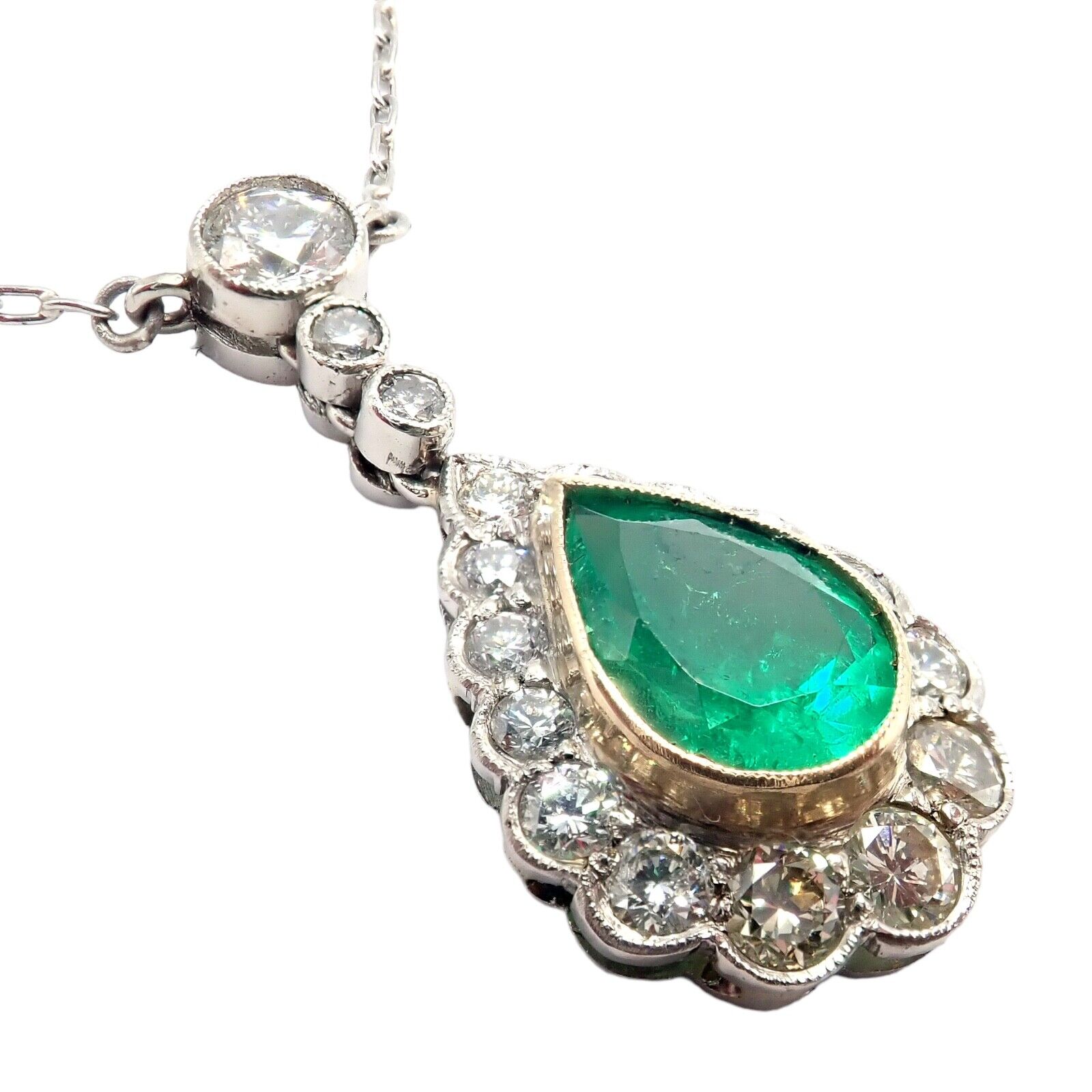 Vintage Platinum Diamond Emerald Earrings and Necklace Set - Elegant Estate Jewelry for Weddings, Anniversaries & Special Occasions