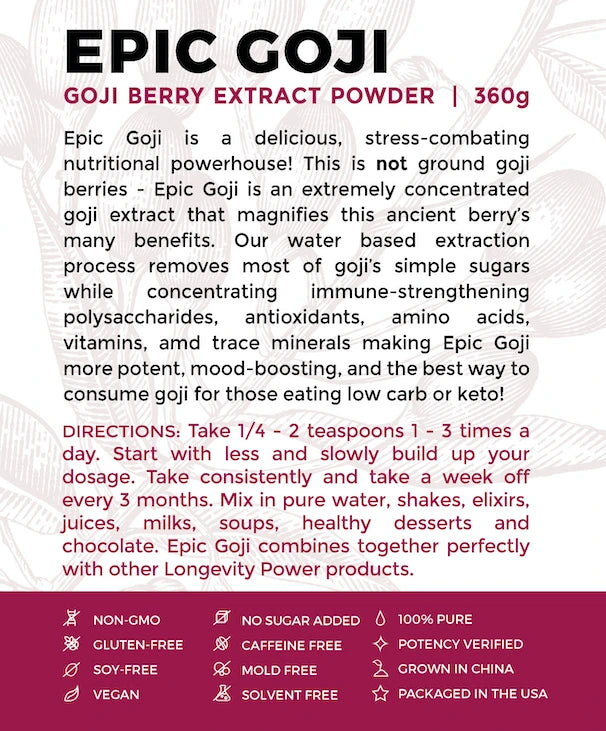 Epic Goji Berries - Organic Dried Superfood for Energy & Immunity Boost - Perfect for Smoothies, Snacks & Healthy Recipes
