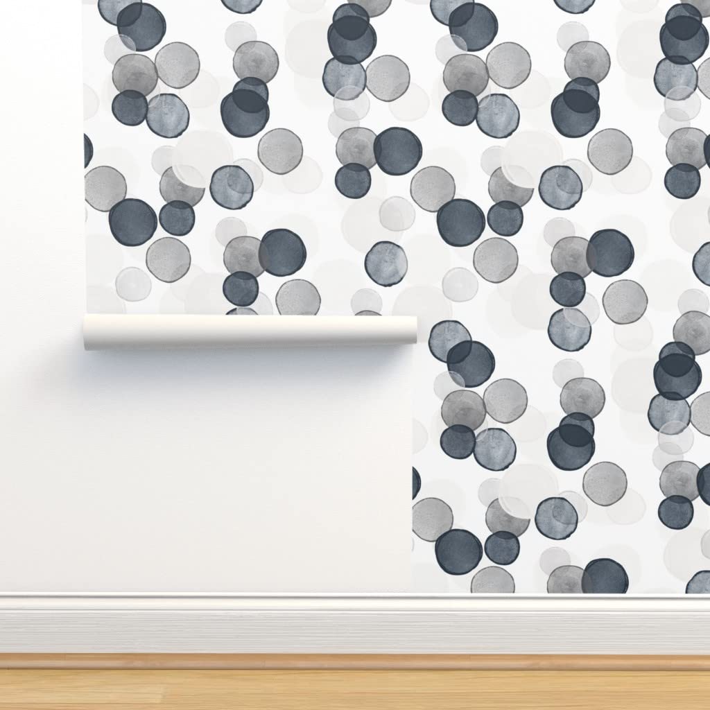 Removable Wallpaper 12ft x 2ft - Watercolor Bubbles Neutral Dots Gray Charcoal Polka Dot Custom Pre-Pasted Wallpaper by Spoonflower | Perfect for Nursery, Bedroom, Office & Home Decor