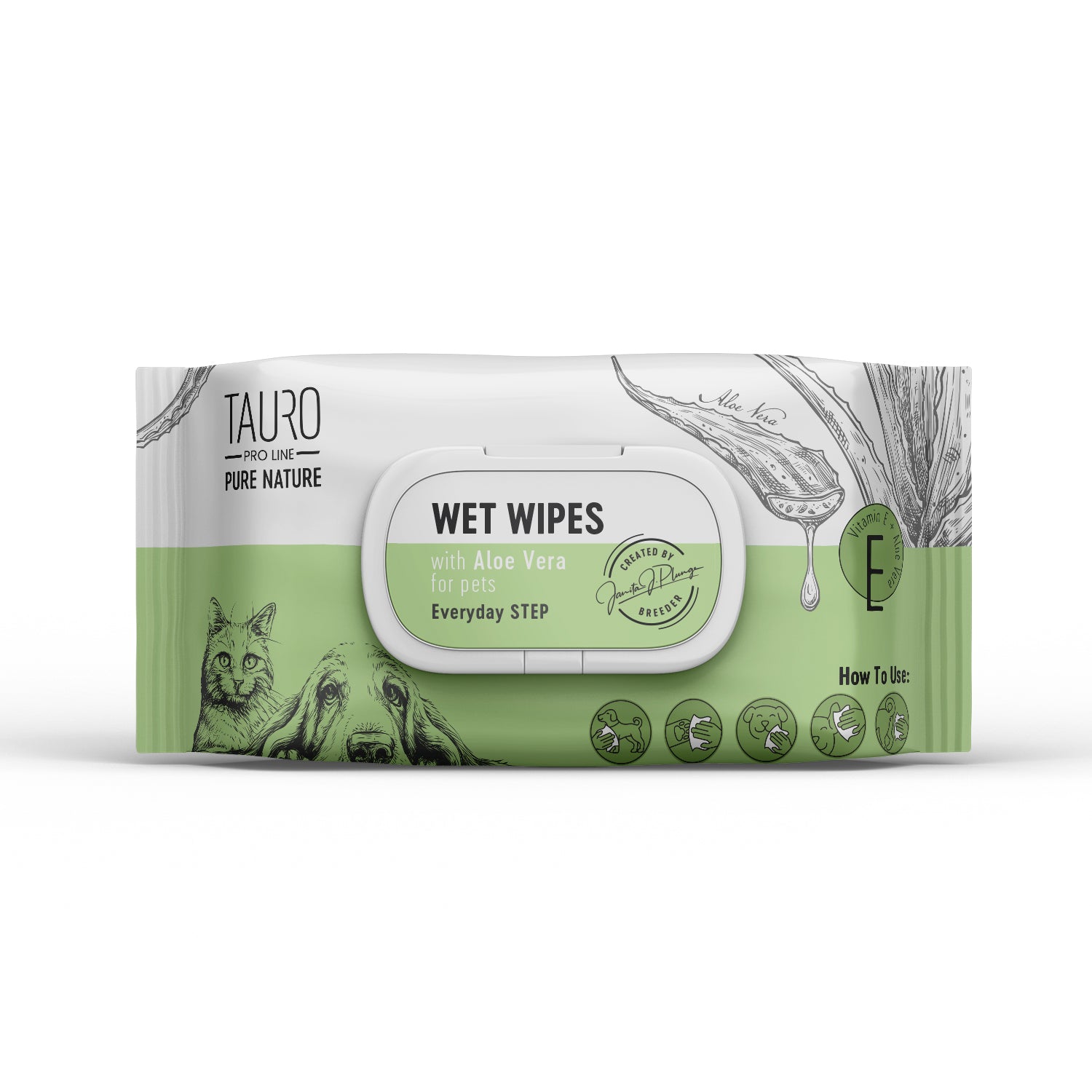 Tauro Pro Line Pure Natural Dog & Cat Wet Wipes with Aloe Vera Extract for Skin & Coat Moisturizing - Daily Pet Grooming Wipes for Cleaning, Freshening & Allergy Relief - Perfect for Travel, Home & Outdoor Use