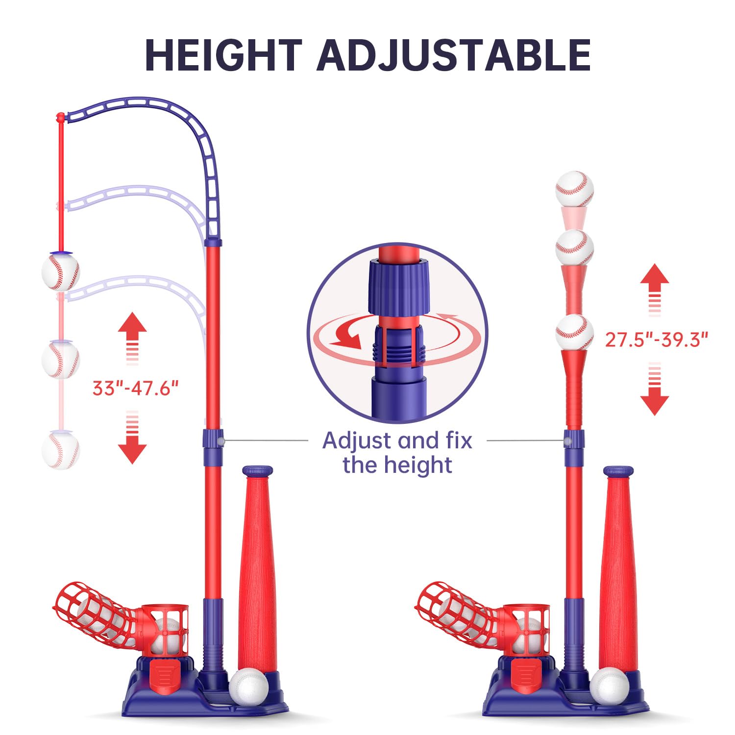 **3-in-1 Kids Baseball Set for Ages 3-8 – Adjustable Batting Tee, Stand Tee & Pitching Machine with 6 Softballs & Bat – Perfect for Indoor & Outdoor Backyard Sports, Birthday Gifts for Boys & Girls – Great for Backyard Practice, Playdates & Youth Baseball Training**