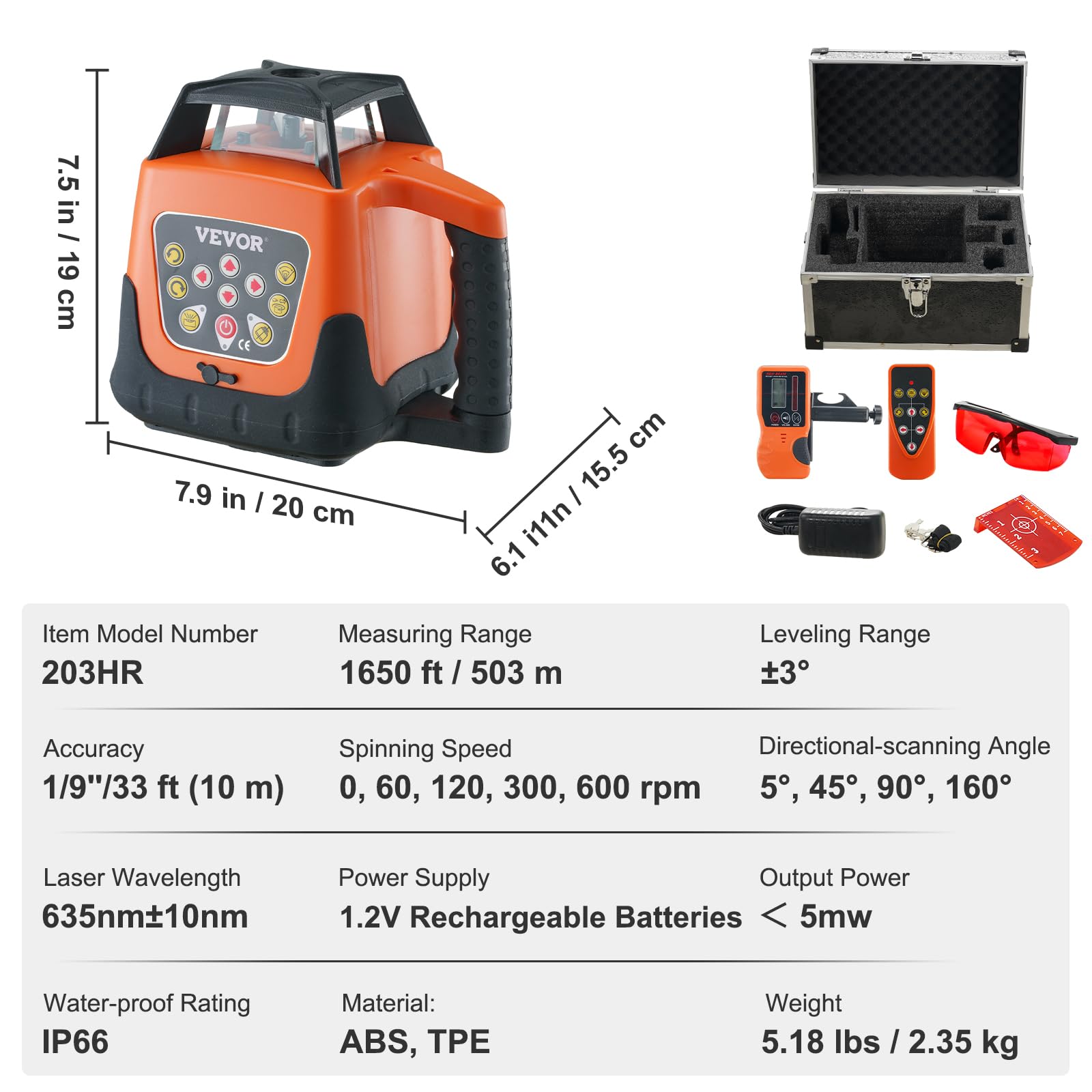 VEVOR 360-Degree Self-Leveling Rotary Laser Level with Remote Control - 1650ft Red Cross Line Laser, 5 Rotation Speeds & 4 Scanning Angles, IP66 Waterproof, Battery Included - Perfect for Construction, Floor Leveling, and DIY Home Projects