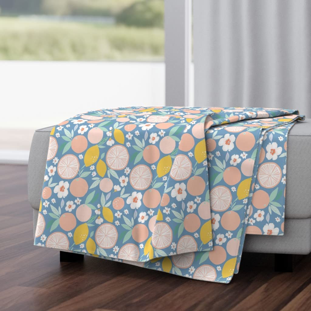Luxe Velvet Throw Blanket 50x70 Inches - Bloom Grapefruit Lemon Nursery Print | Soft Cozy Blanket for Baby Nursery, Living Room & Bedroom Decor