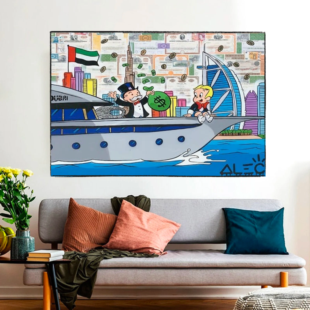 Alec Monopoly Richie Rich Cruising Canvas Wall Art - Pop Art Home Decor for Living Room, Bedroom & Office