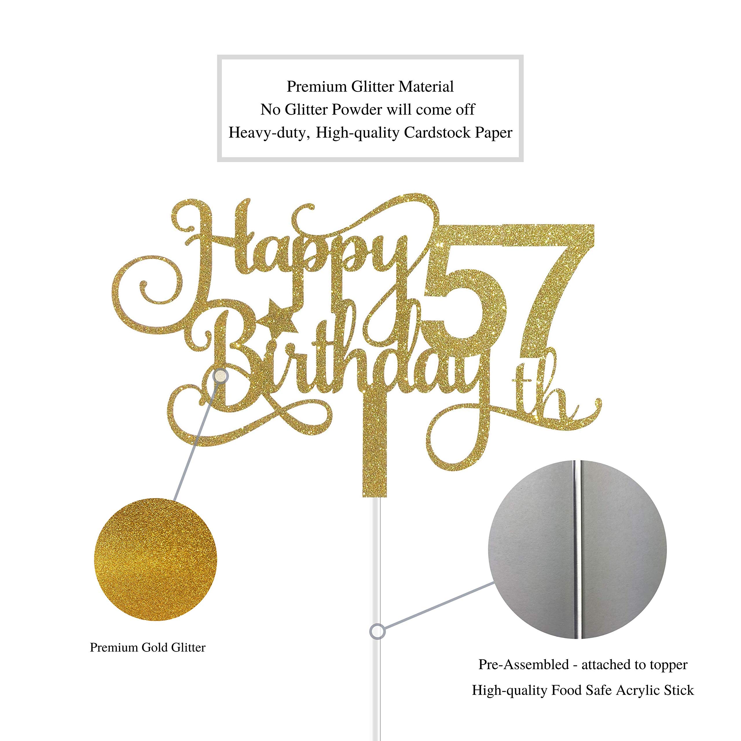 ALPHA K GG 57th Birthday Cake Topper - Happy 57th Birthday Decorations for Cake & Party - Perfect for 57th Birthday Celebrations, Anniversaries, and Retirement Parties