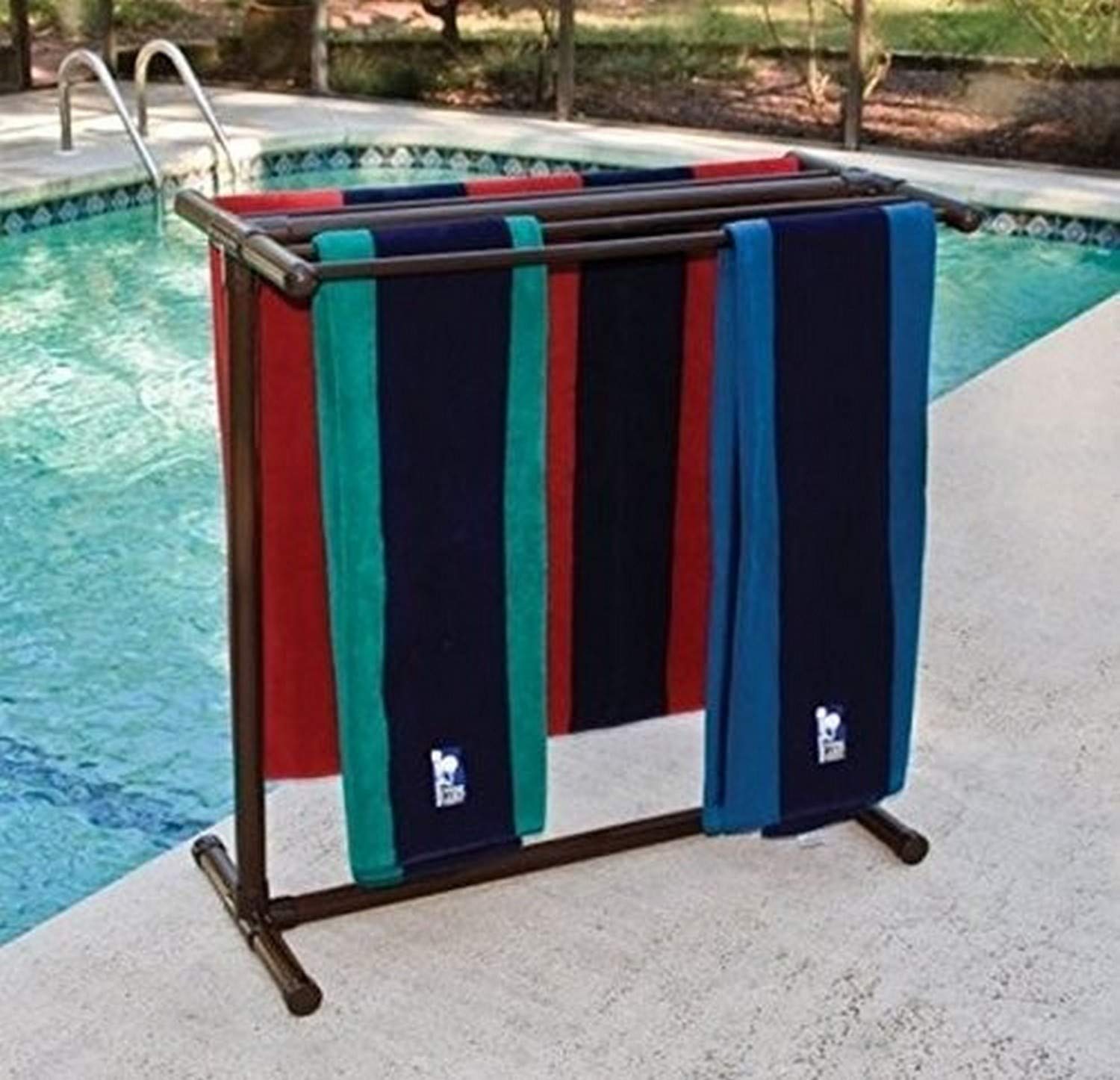 405BRZ Portable Outdoor 5 Bar Towel Rack - Bronze Finish | Foldable Space-Saving Design for Patio, Poolside, RV & Camping | Rust-Resistant Drying Solution for Beach Towels, Bath Towels & Swimwear