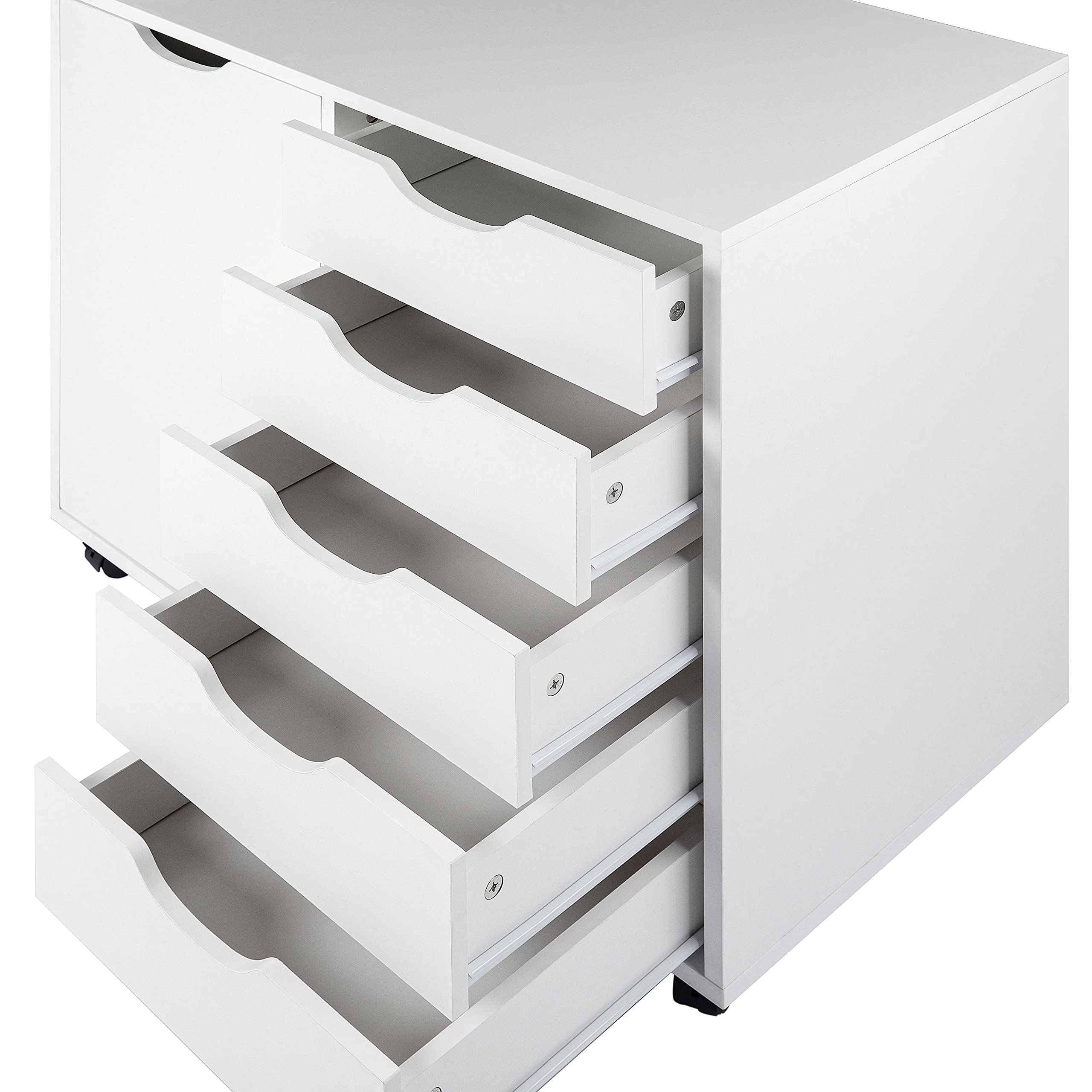 Naomi Home 5-Drawer Tall Dresser with Wheels & Storage Shelves - White, 180 lbs Capacity - Perfect for Bedroom, Closet & Makeup Organization - Modern Space-Saving Storage Solution