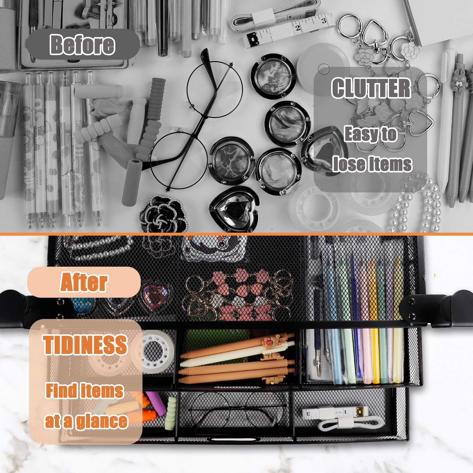 Under Desk Drawers - No Drill 2-Tier Slide Out Storage Organizer | Clamp-On Large Capacity Desktop Drawer for Office, School & Home | Perfect for Storing Stationery, Files & Office Supplies