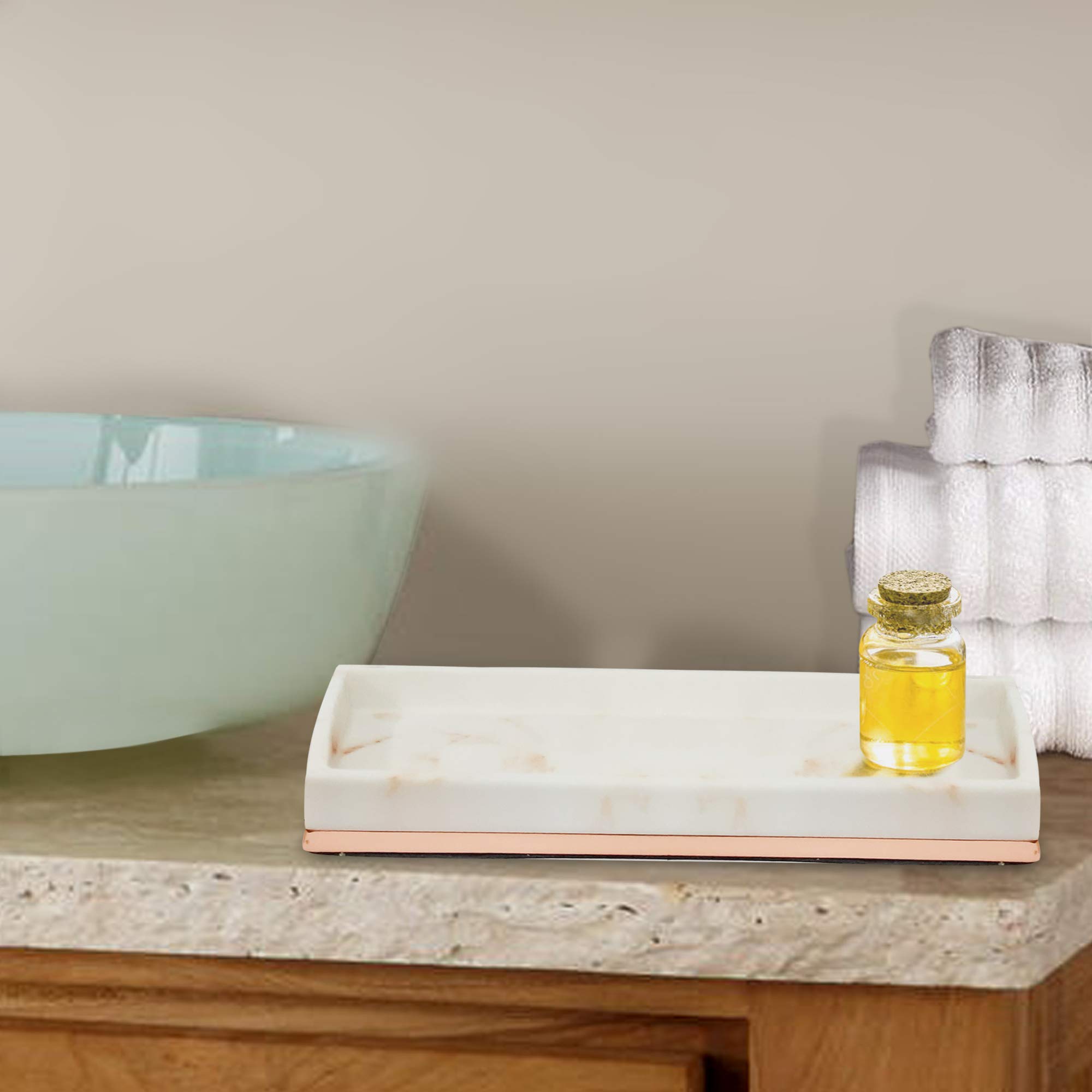 Nu-Steel MST10CH Misty Copper Collection Amenity Tray - Elegant Resin & Metal Bathroom Organizer for Jewelry, Soaps & Essentials | Perfect for Vanity, Dresser & Spa Decor