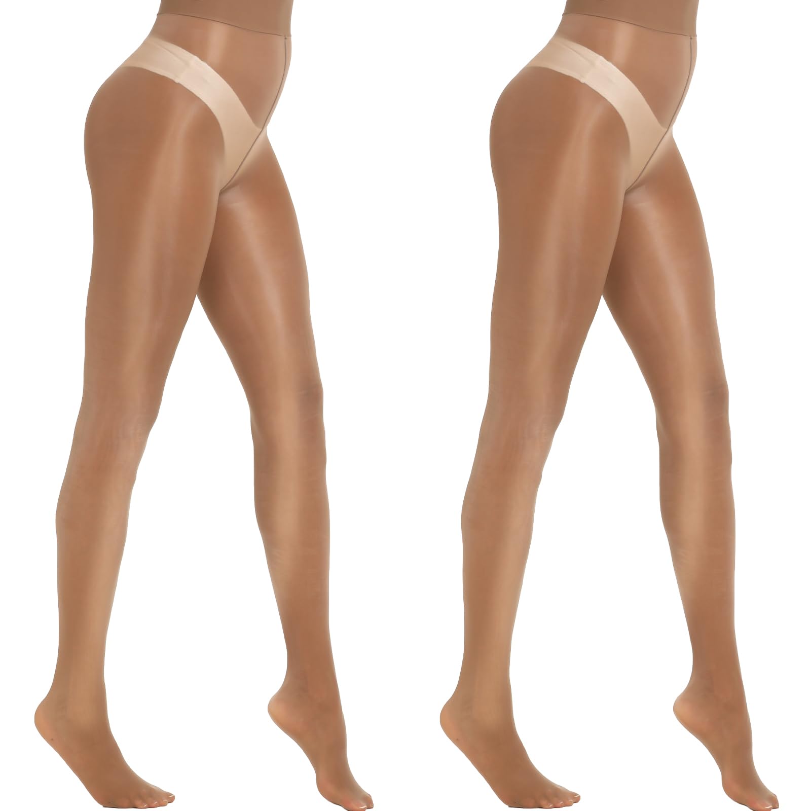 MANZI 2 Pairs Women's Shiny Sheer Tights - High Waist Silk Comfort Stockings - Oil Shimmery Nylons Pantyhose for Party, Date Night & Special Occasions