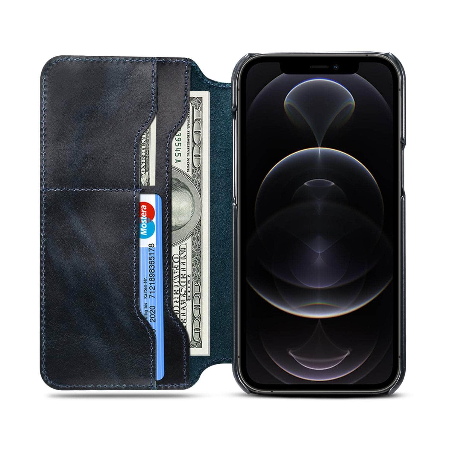 Genuine Leather iPhone 14 Case with Card Holder - Vintage Style Wallet Phone Cover for Men & Women - Perfect for Everyday Use, Travel and Business Meetings