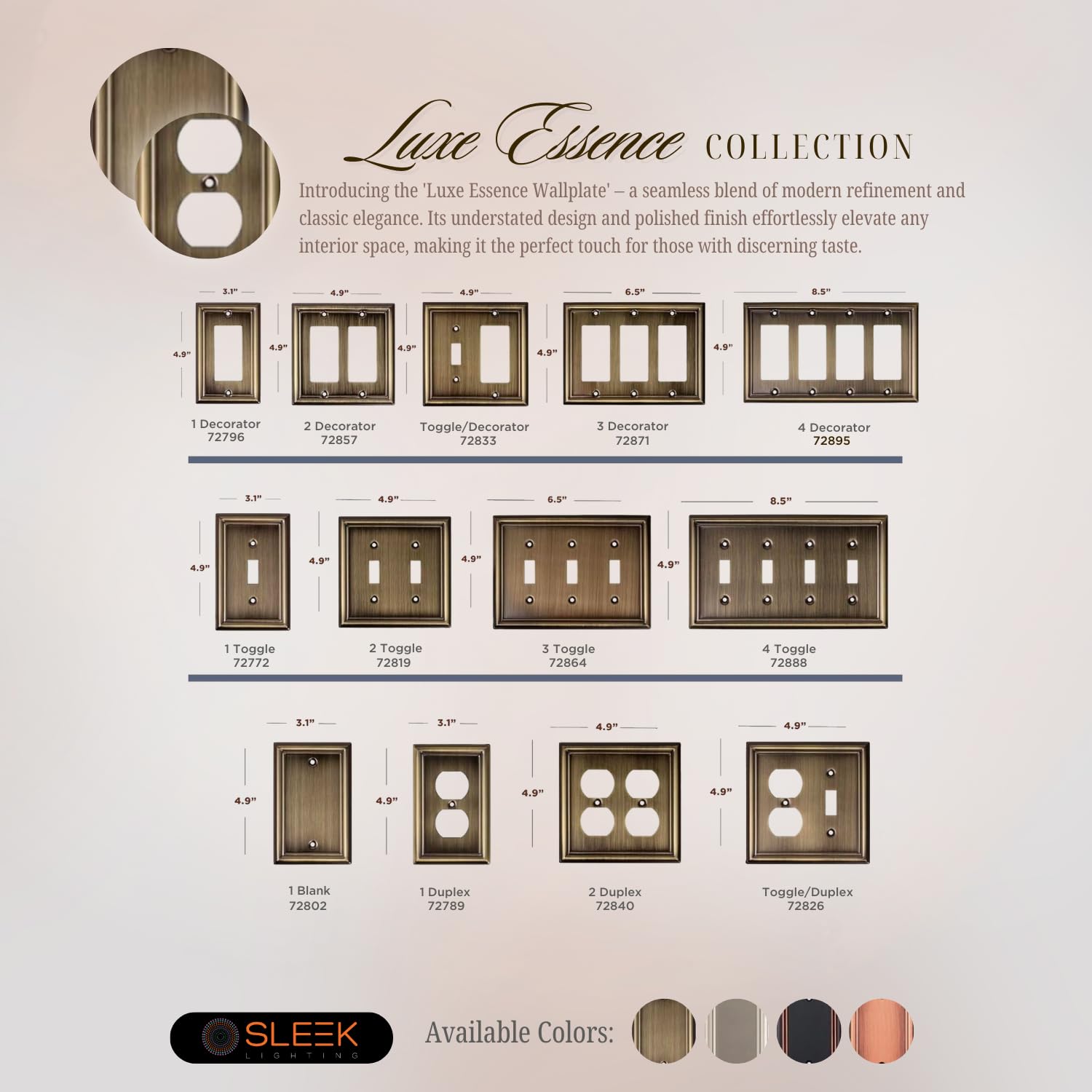 Decorative Beveled Antique Brass Wall Plates - 3 Gang Toggle Switch & Outlet Covers (2 Pack) - Elegant Electrical Cover Plates for Living Room, Bedroom & Office