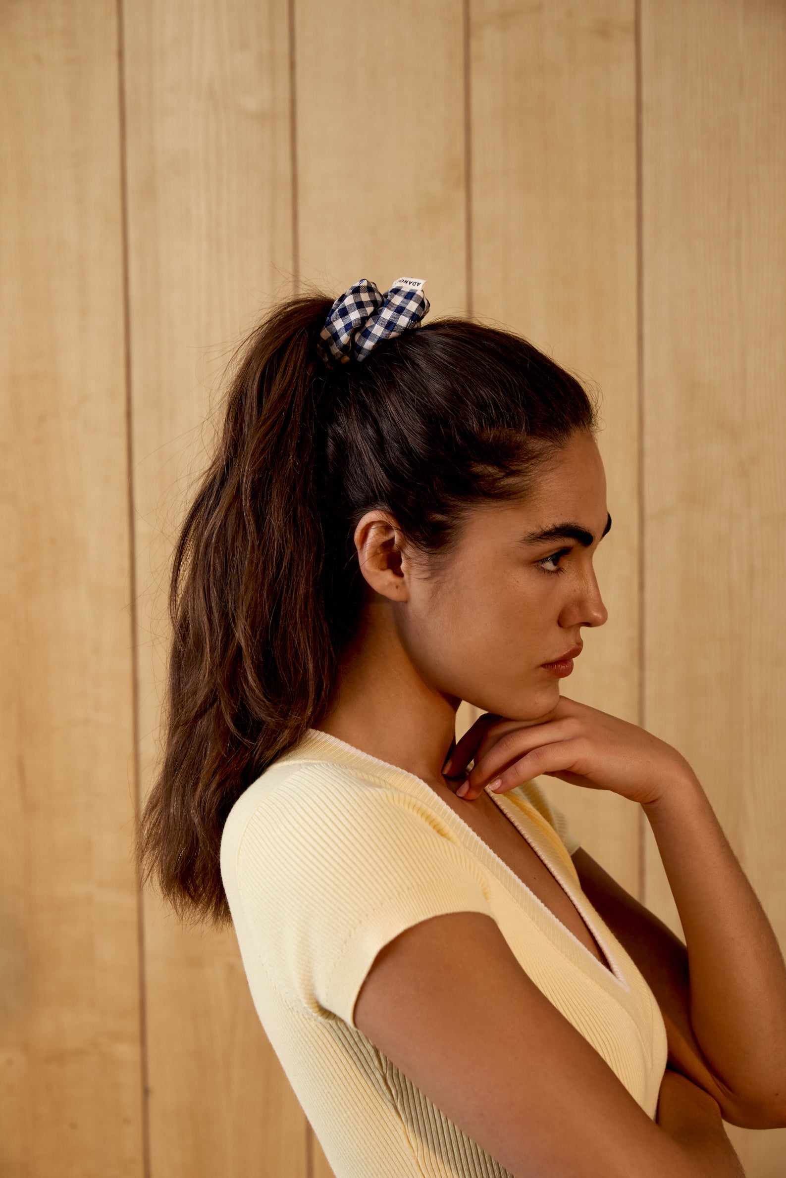 Stylish Navy Blue & White Gingham Scrunchie Hair Tie - Perfect for School, Work, and Everyday Fashion Accessories