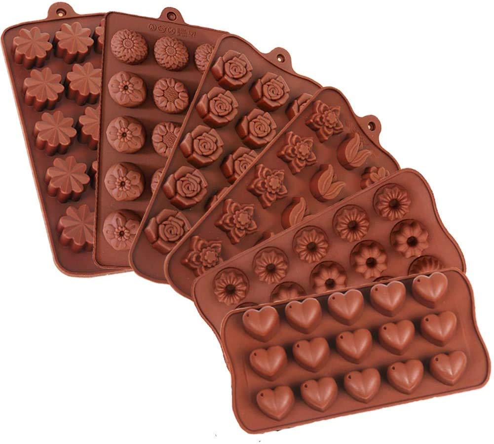 Premium Chocolate Silicone Molds Set - 6 Random Designs for Baking Cake, Soap, Ice Cream, Candy & Jelly - Non-Stick Flexible Food Grade Mold for Home Kitchen & Party Dessert Making