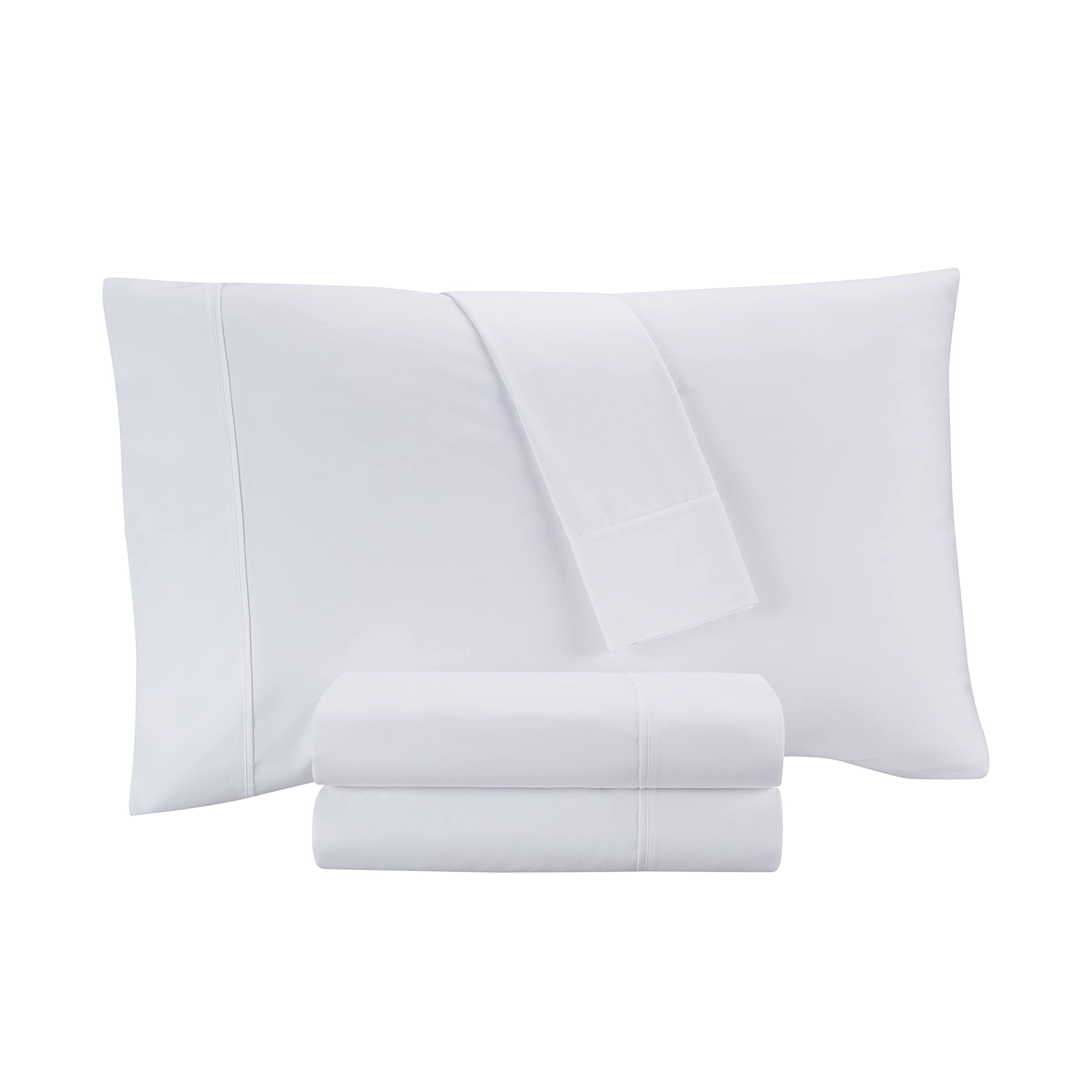 Waverly Cooling Cotton Bed Sheet Set - Full Size, 4-Piece, Breathable & Soft White Sheets with Pillowcases for Comfortable Sleep | Perfect for Summer Nights & Hot Sleepers