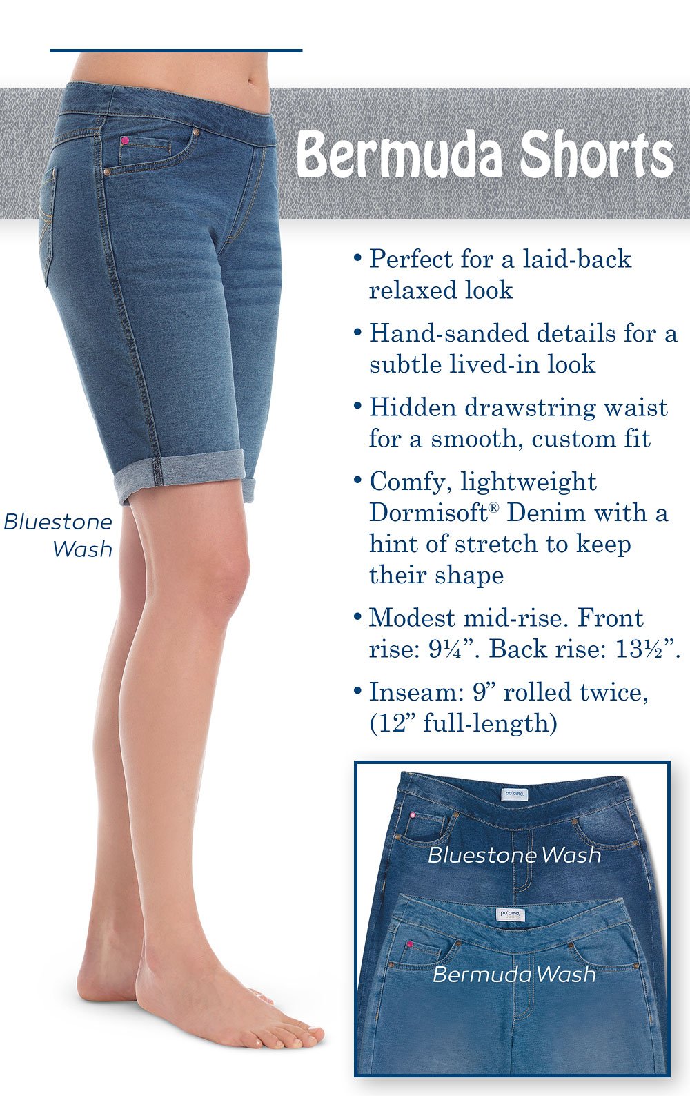 Women's Stretch Denim PajamaJeans Summer Shorts with Pockets - Comfortable Pull-On Knee-Length Shorts for Casual Wear, Lounging & Sleepwear | Perfect for Home, Vacation & Everyday Comfort